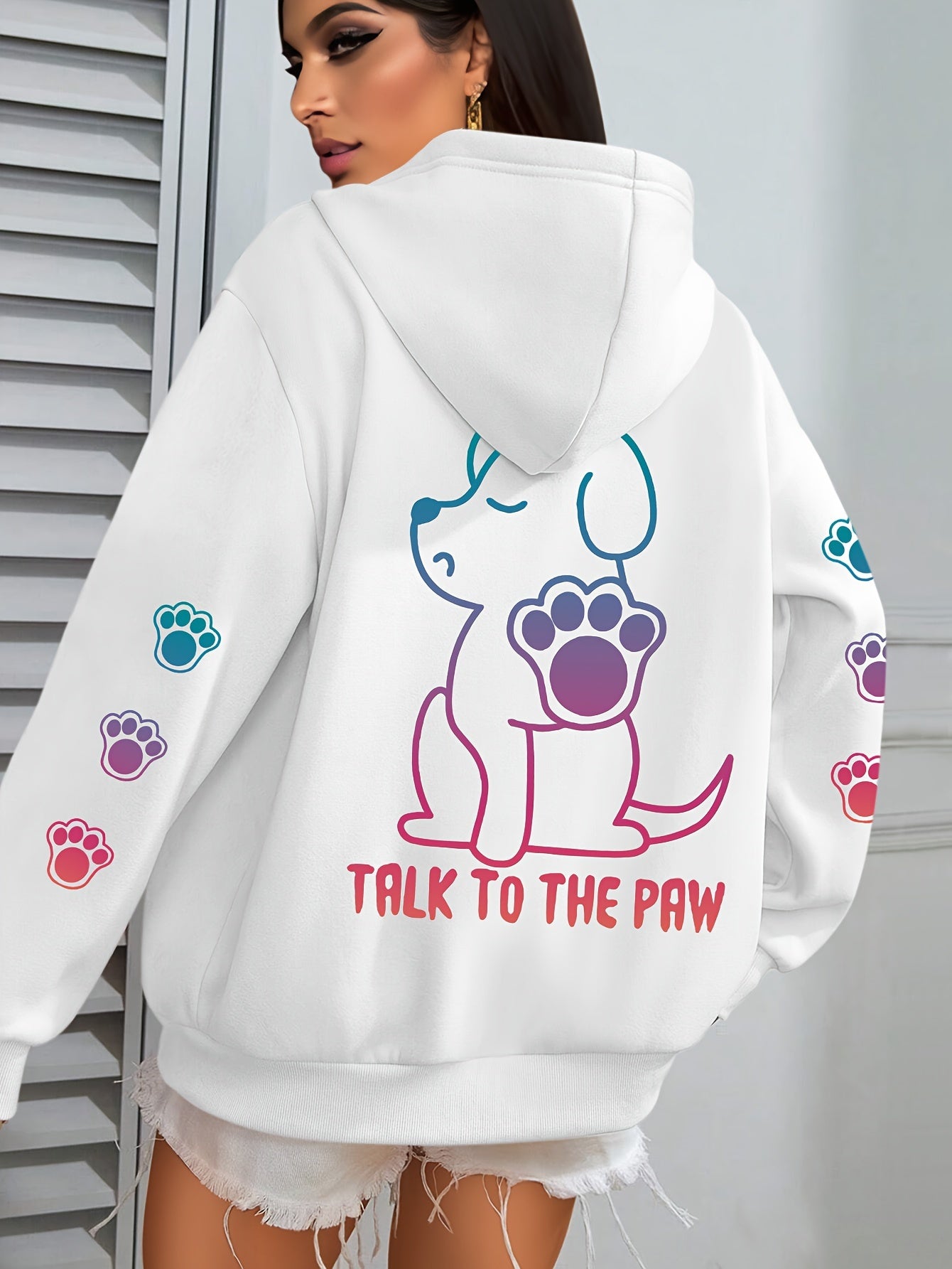 Women's Cozy Puppy Print Hoodie - Casual Long Sleeve with Kangaroo Pocket, Polyester Blend, Machine Washable - Perfect for Fall & Winter