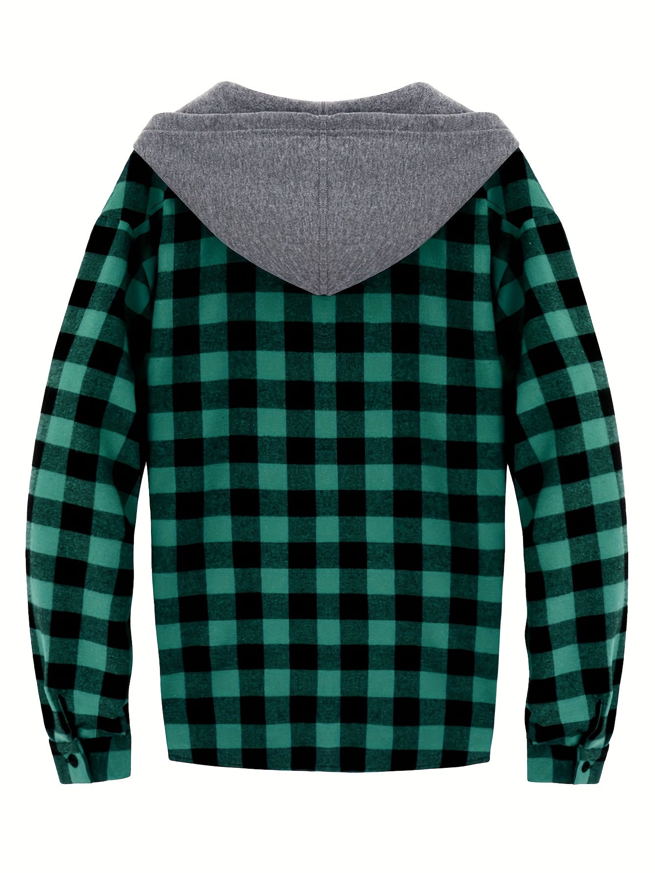 Fashionable Design Men's Plaid Pattern Hooded Long Sleeve And Button Up Shirt Jacket With Pockets, Chic And Trendy Hoodie Jacket For Outdoors Leisurewear
