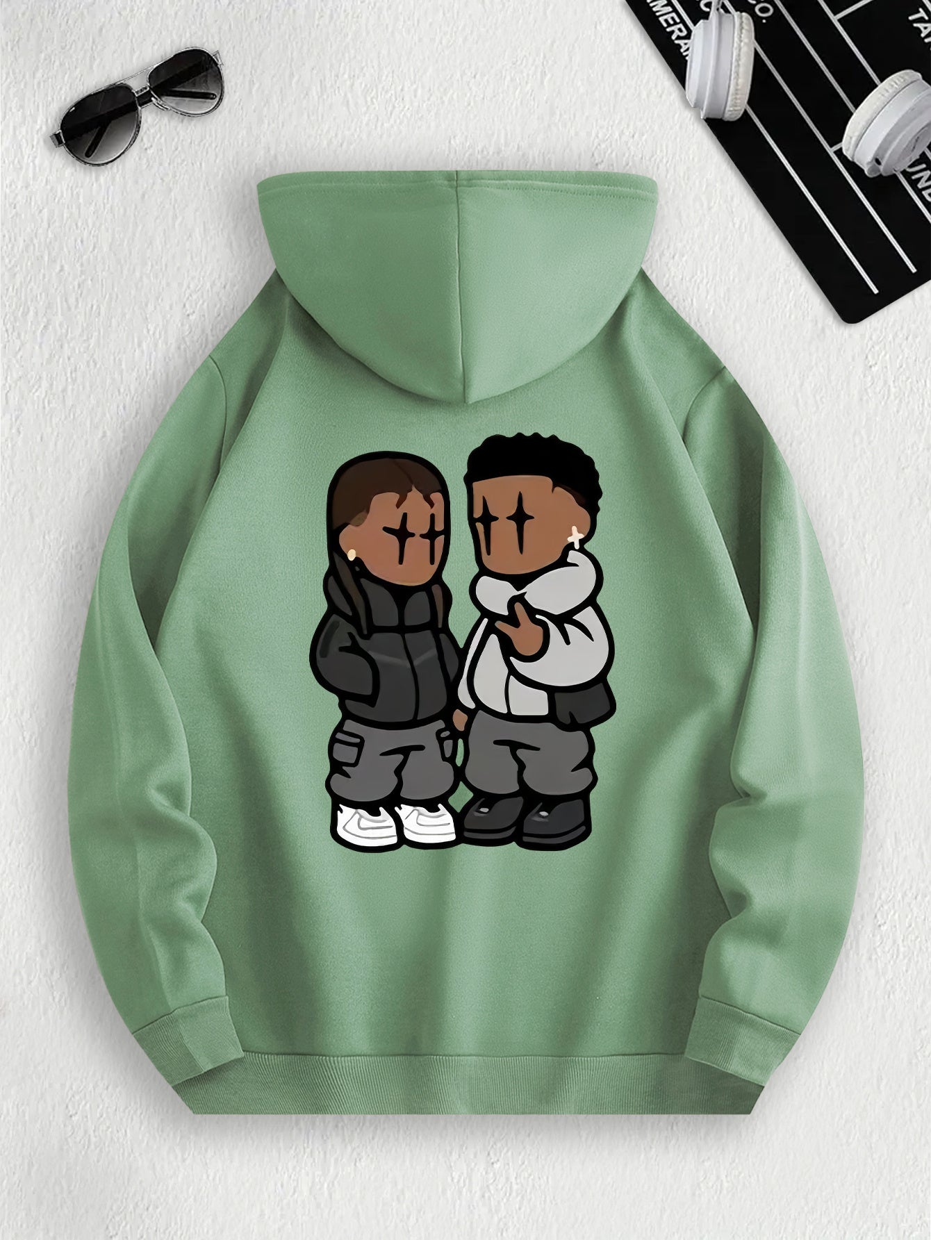 Men's Trendy Hoodie with Fleece-Lined Kangaroo Pocket - Casual & Comfortable, Cartoon Print Pullover Sweatshirt, K-pop, Fashion Design, Leisure Style, Conventional Version, ALL/Global/All