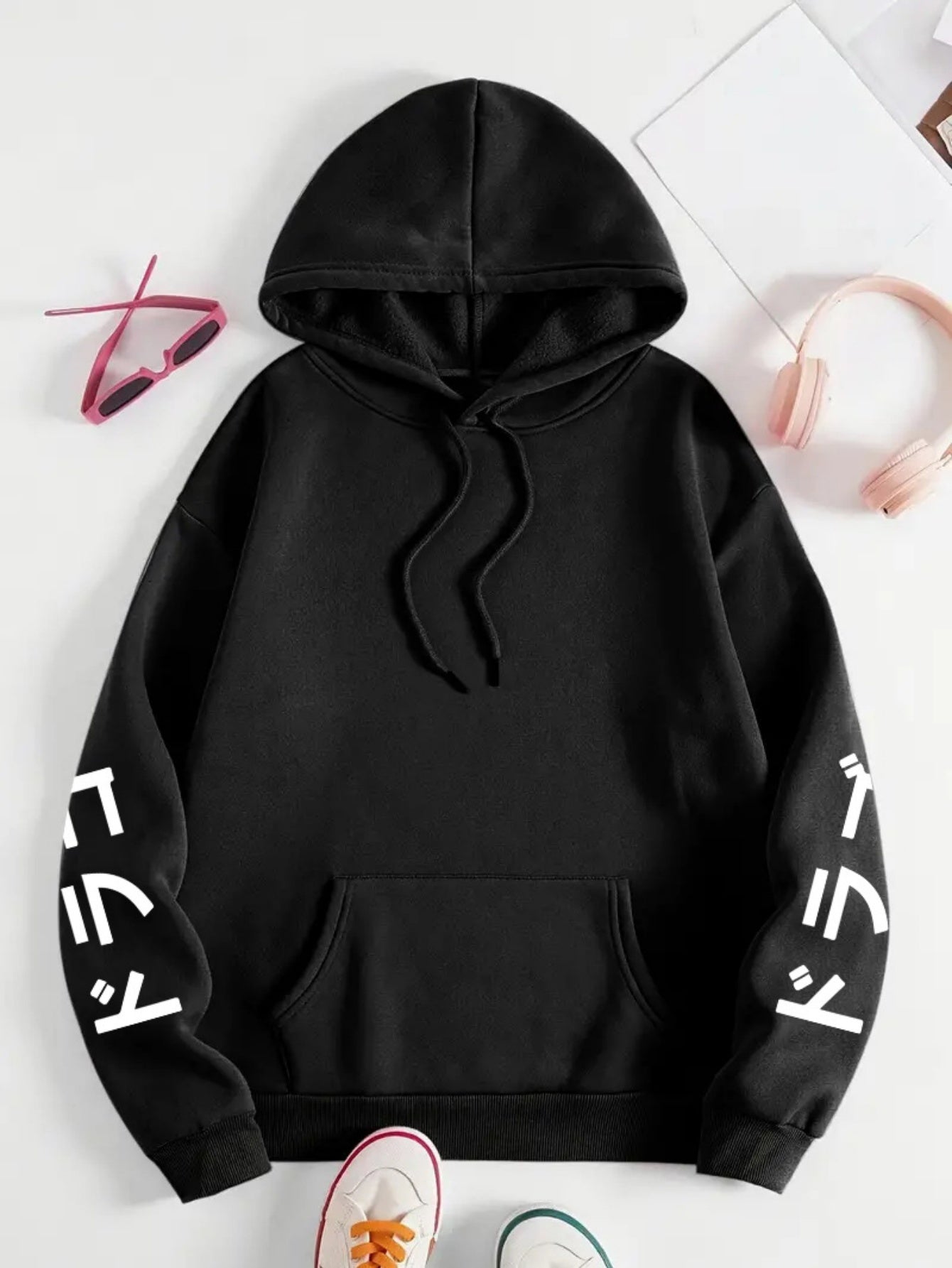 Women's Plus Size Casual Hoodie with Dragon & Letter Print - Cozy Knit, Long Sleeve, Drawstring Pullover