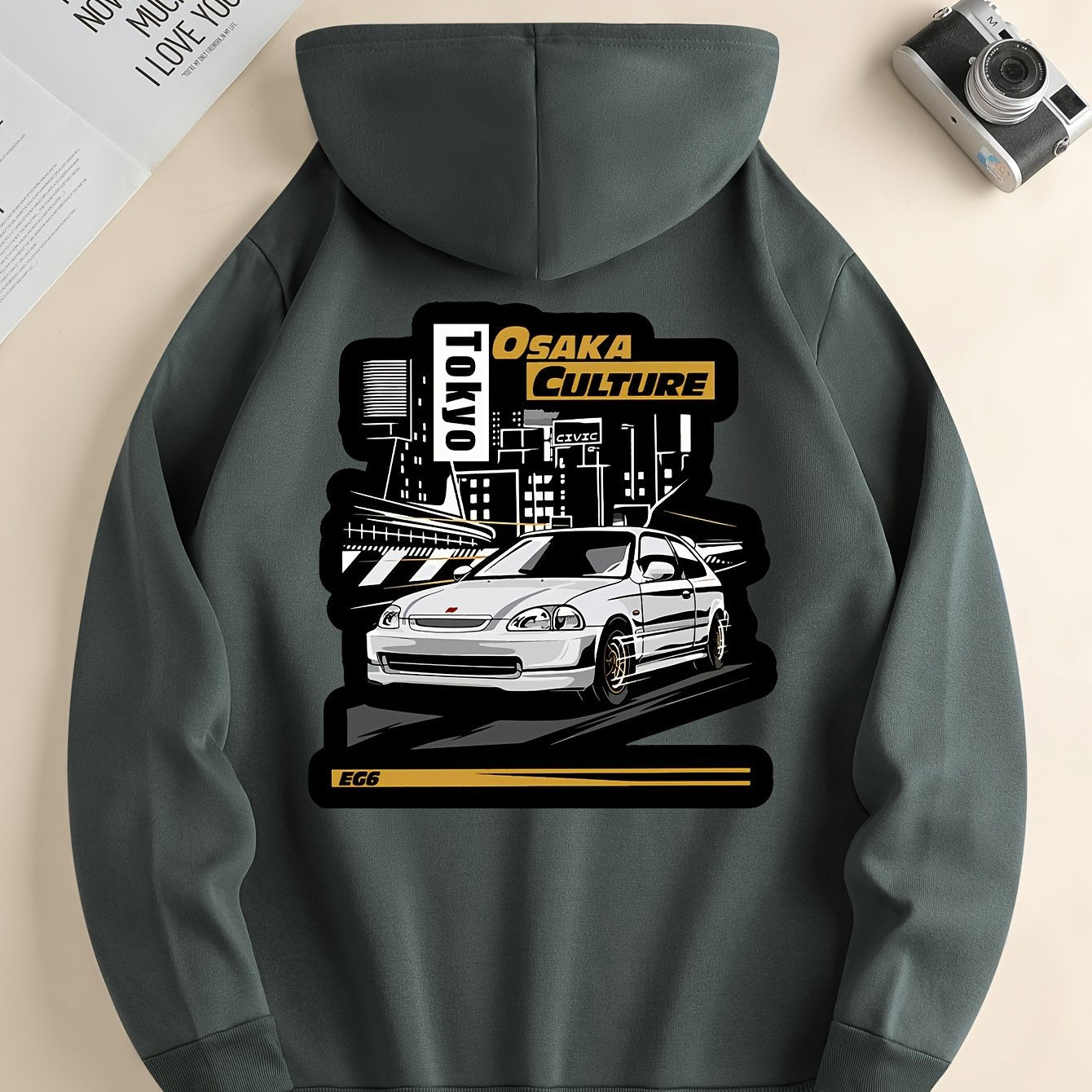 JDM Racing Car Pattern Print Hoodie, Cool Hoodies For Men, Men's Casual Graphic Design Pullover Hooded Sweatshirt With Kangaroo Pocket Streetwear For Winter Fall, As Gifts