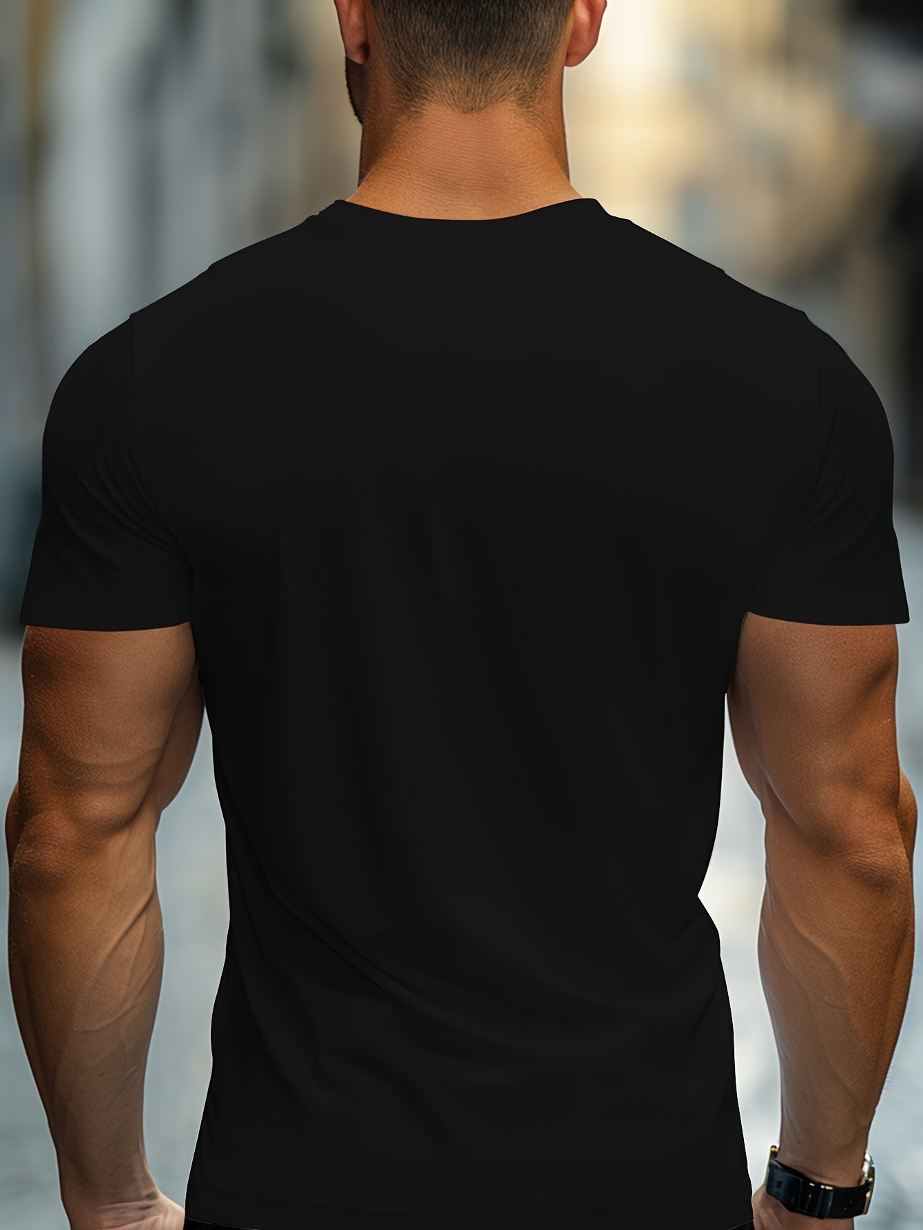 Men's Trendy Bear Print Short Sleeve T-Shirt - Comfortable Polyester Blend, Round Neck, Machine Washable for Summer, Leisure Style, Conventional Version, Summer