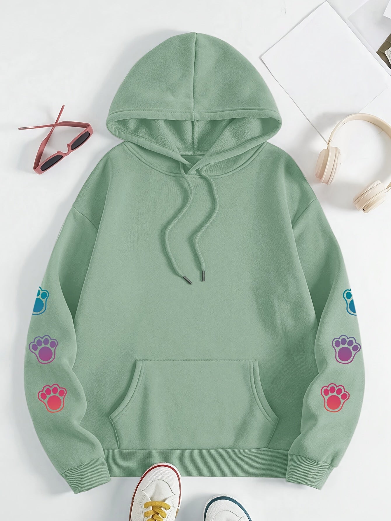 Women's Cozy Puppy Print Hoodie - Casual Long Sleeve with Kangaroo Pocket, Polyester Blend, Machine Washable - Perfect for Fall & Winter