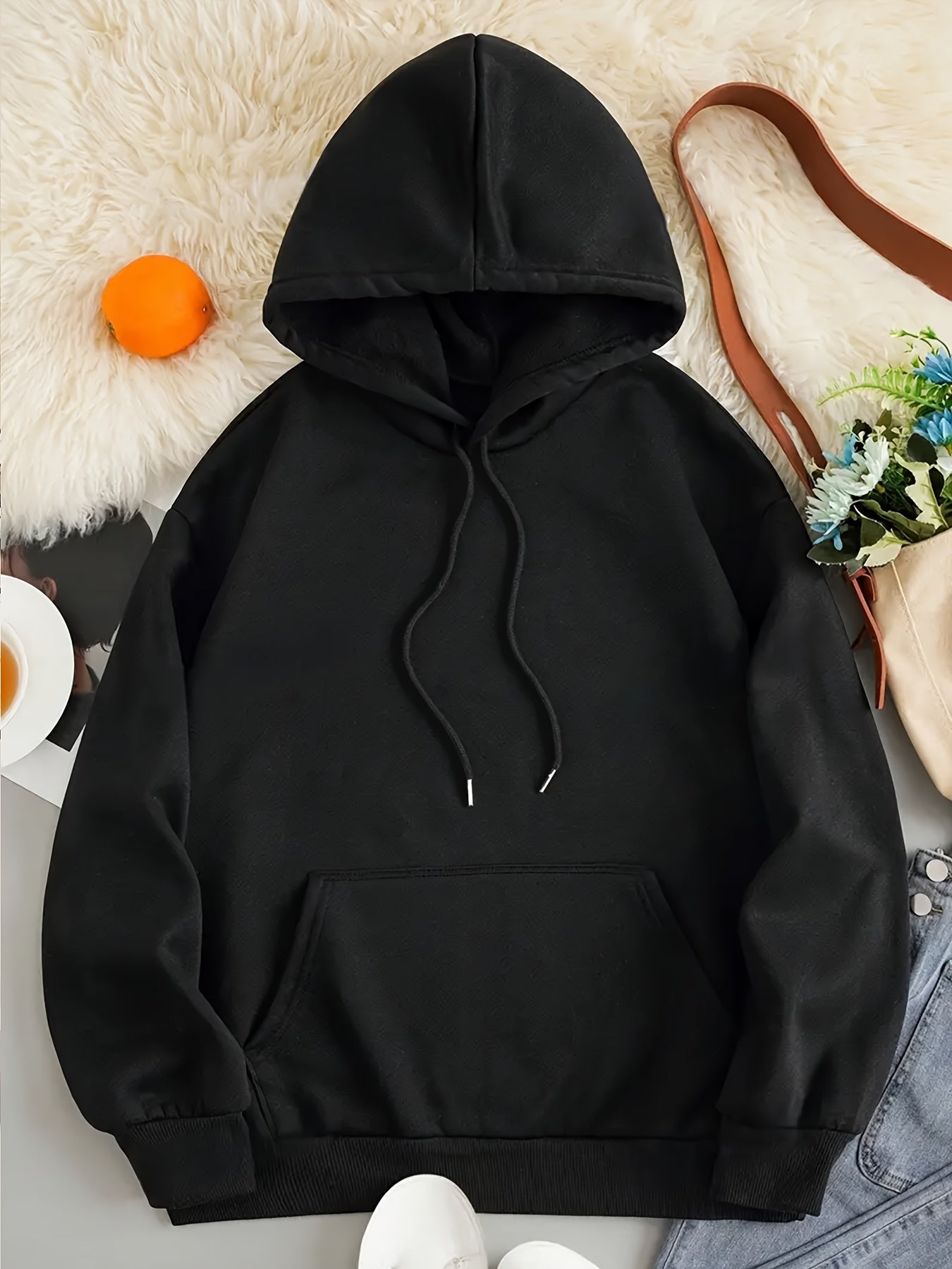 Funny Landscape & Letter Print Kangaroo Pocket Hoodie, Casual Long Sleeve Drawstring Hoodies Sweatshirt for Winter & Autumn, Women's Clothing, Oversized Hoodie