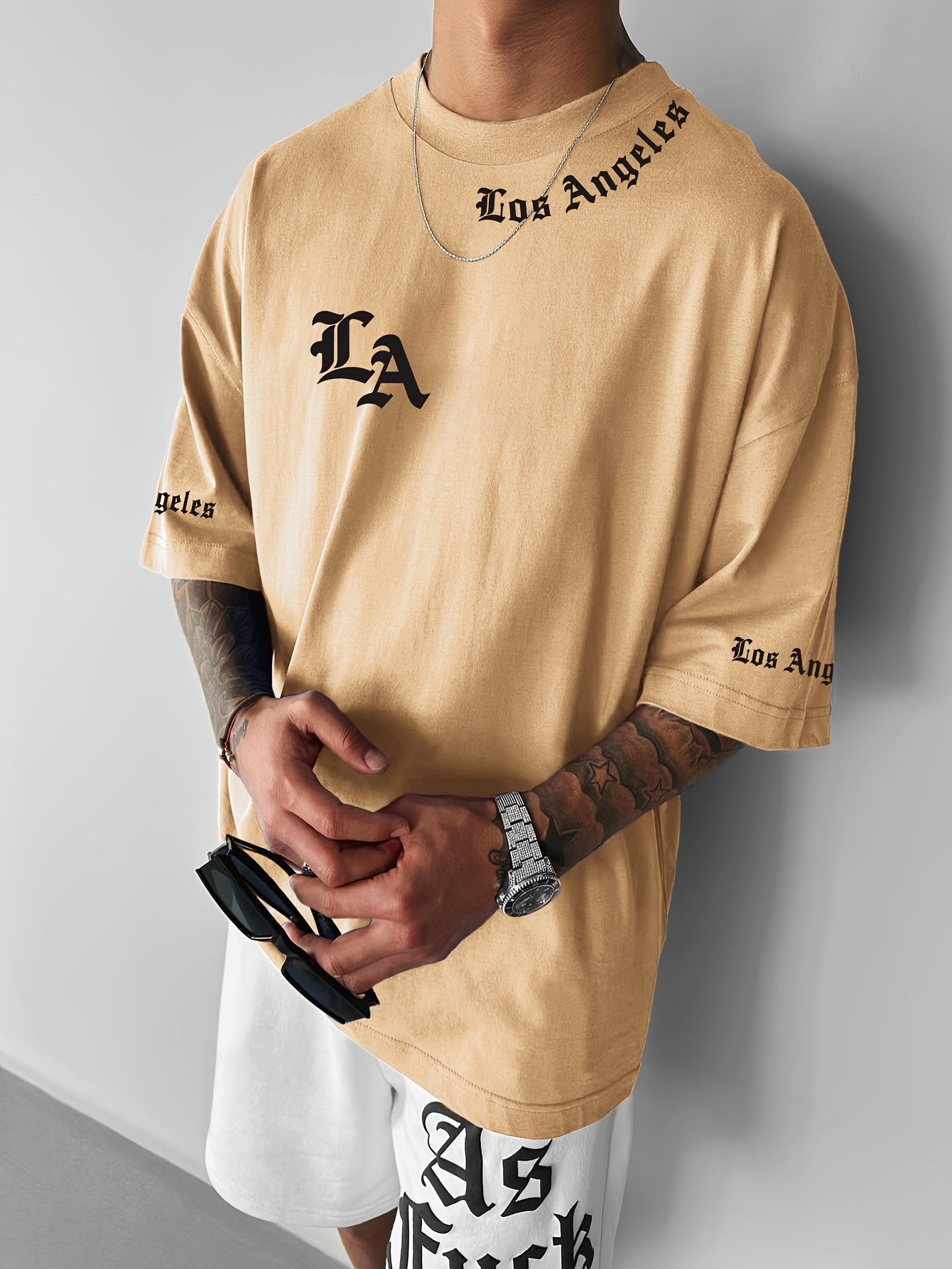 Men'S Casual Los Angeles Graphic Print T-Shirt Polyester Crew Neck Slight Stretch Summer Tee, Loose Fit Round Collar Short Sleeve Top for Men