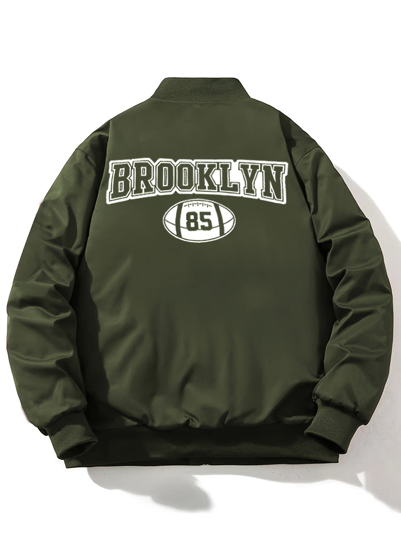 1pc Men'S Casual Bomber Jacket, Polyester 100% Lightweight Windbreaker, Letter Print, Baseball Collar, Long Sleeve, Regular Fit with Pockets, Zippered Front - Daily and Leisure Wear