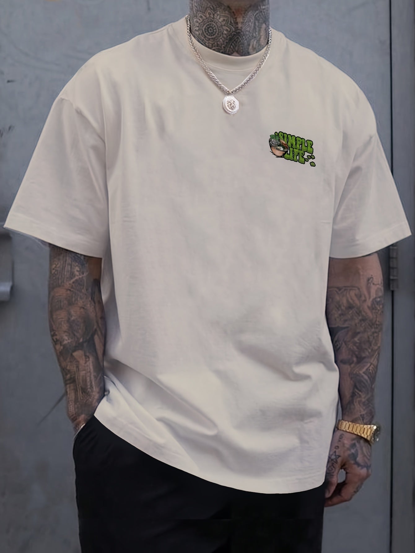 Men's Summer Essential T-Shirt - Casual Street Style with "SUPER GREAT" Cartoon Print, Crew Neck, 100% Polyester Blend, Regular Fit, Machine Washable