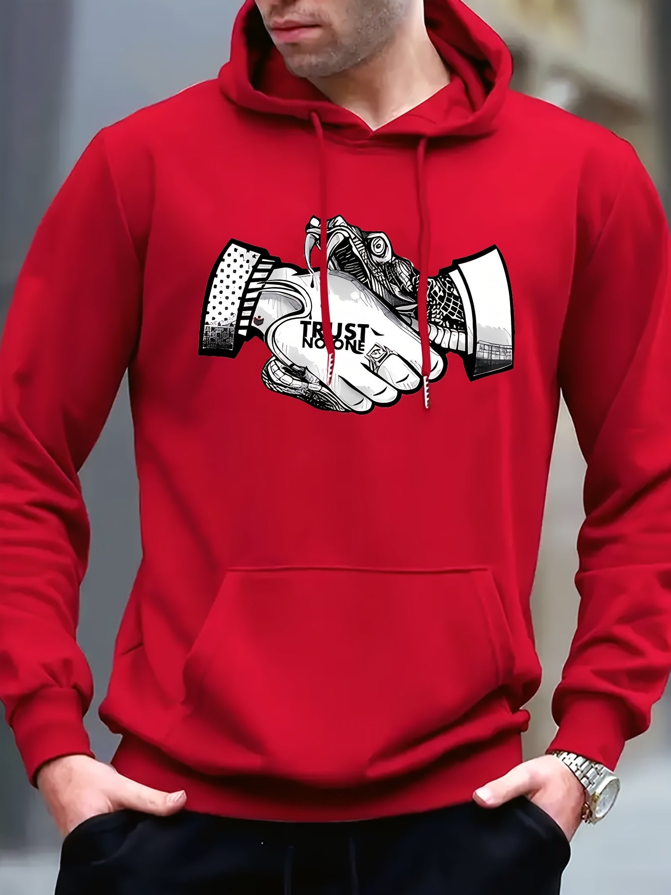 Men's Trust No One Graphic Print Casual Hoodie - 100% Polyester Knit Fabric with Hood, Slight Stretch, Regular Fit Long Sleeve Fashion Pullover for Fall/Winter