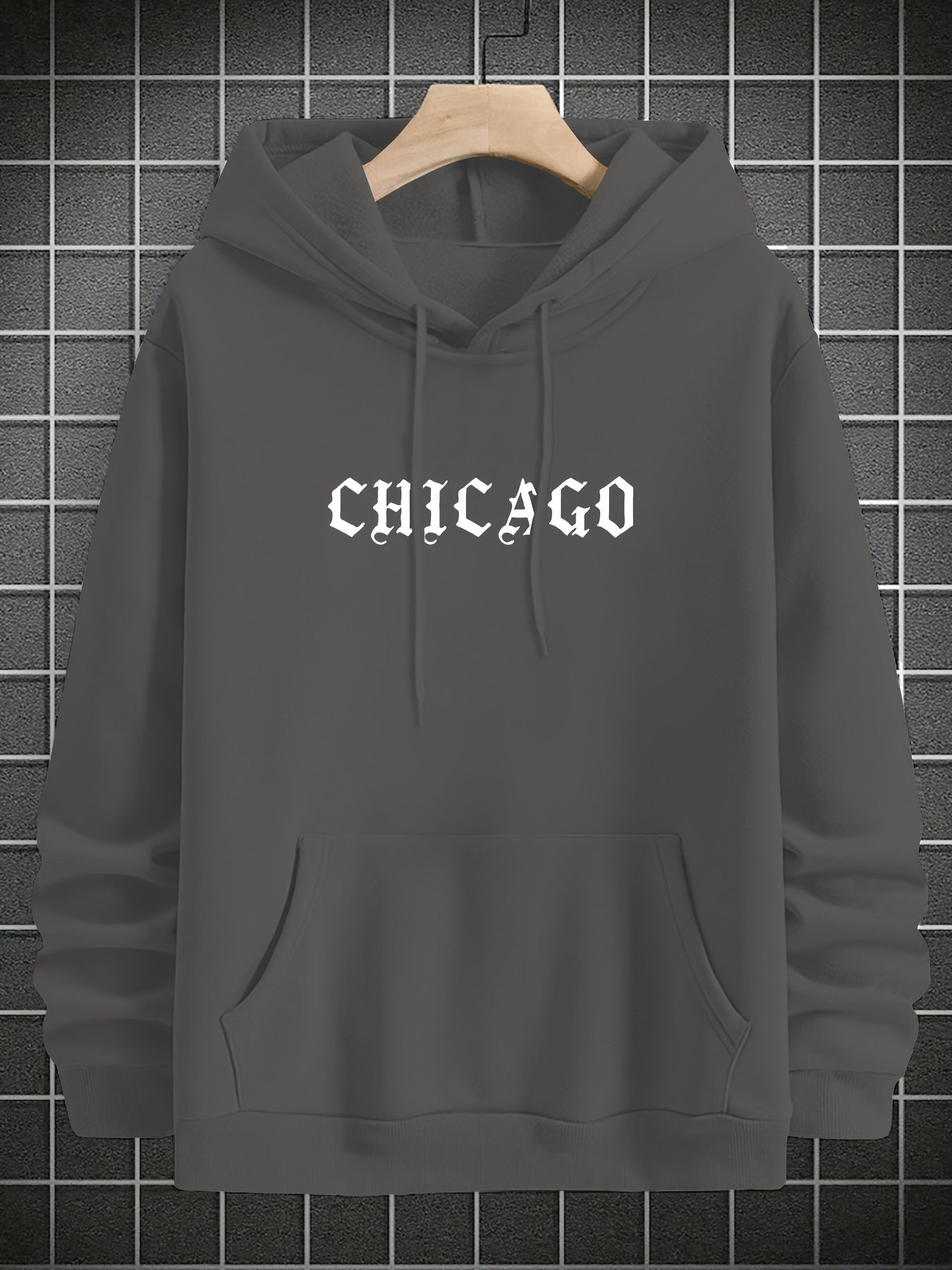 Men's Casual Hoodie with Unique Print Design - Soft Polyester, Machine Washable, Loose Fit Pullover with Kangaroo Pocket