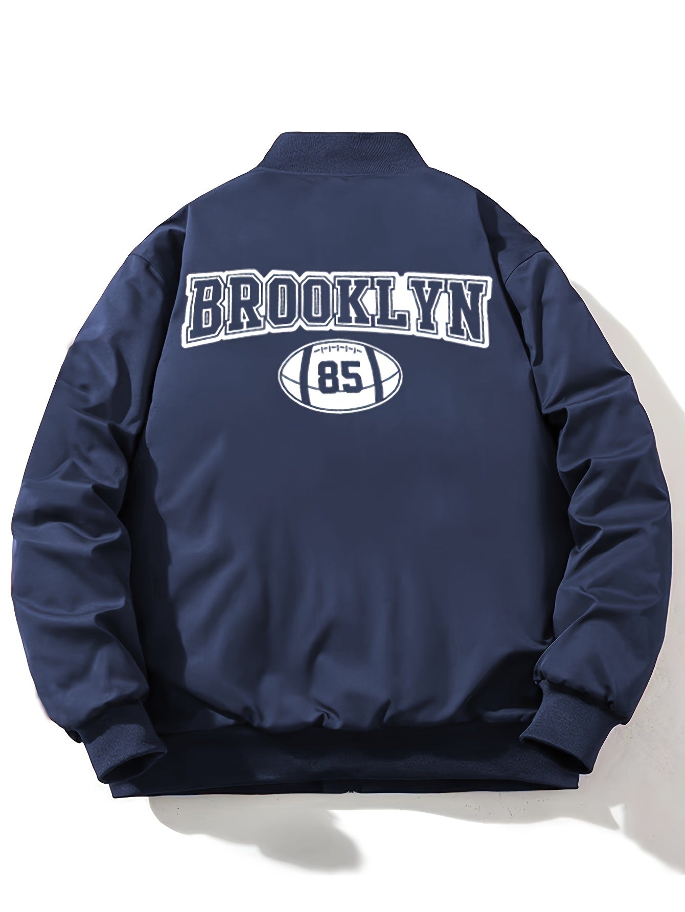 1pc Men'S Casual Bomber Jacket, Polyester 100% Lightweight Windbreaker, Letter Print, Baseball Collar, Long Sleeve, Regular Fit with Pockets, Zippered Front - Daily and Leisure Wear