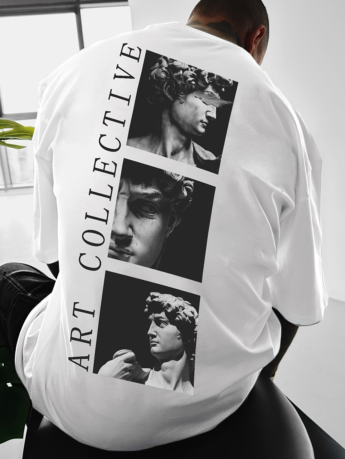 Men's Street Style Loose-Fit T-Shirt with Unique Back Print - Breathable Polyester, Machine Washable