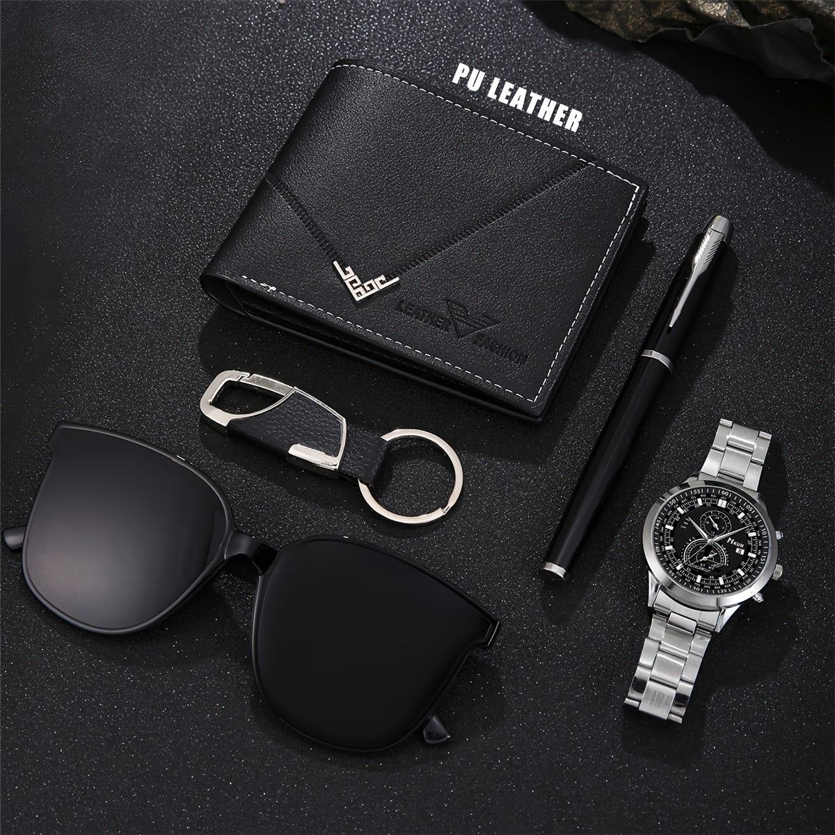 5pcs Men's Gift Box Set, Watch, Wallet, Pen, Keychain plus Glasses Combination, Unique Matching for You, Letting You Release Your Luxurious Temperament