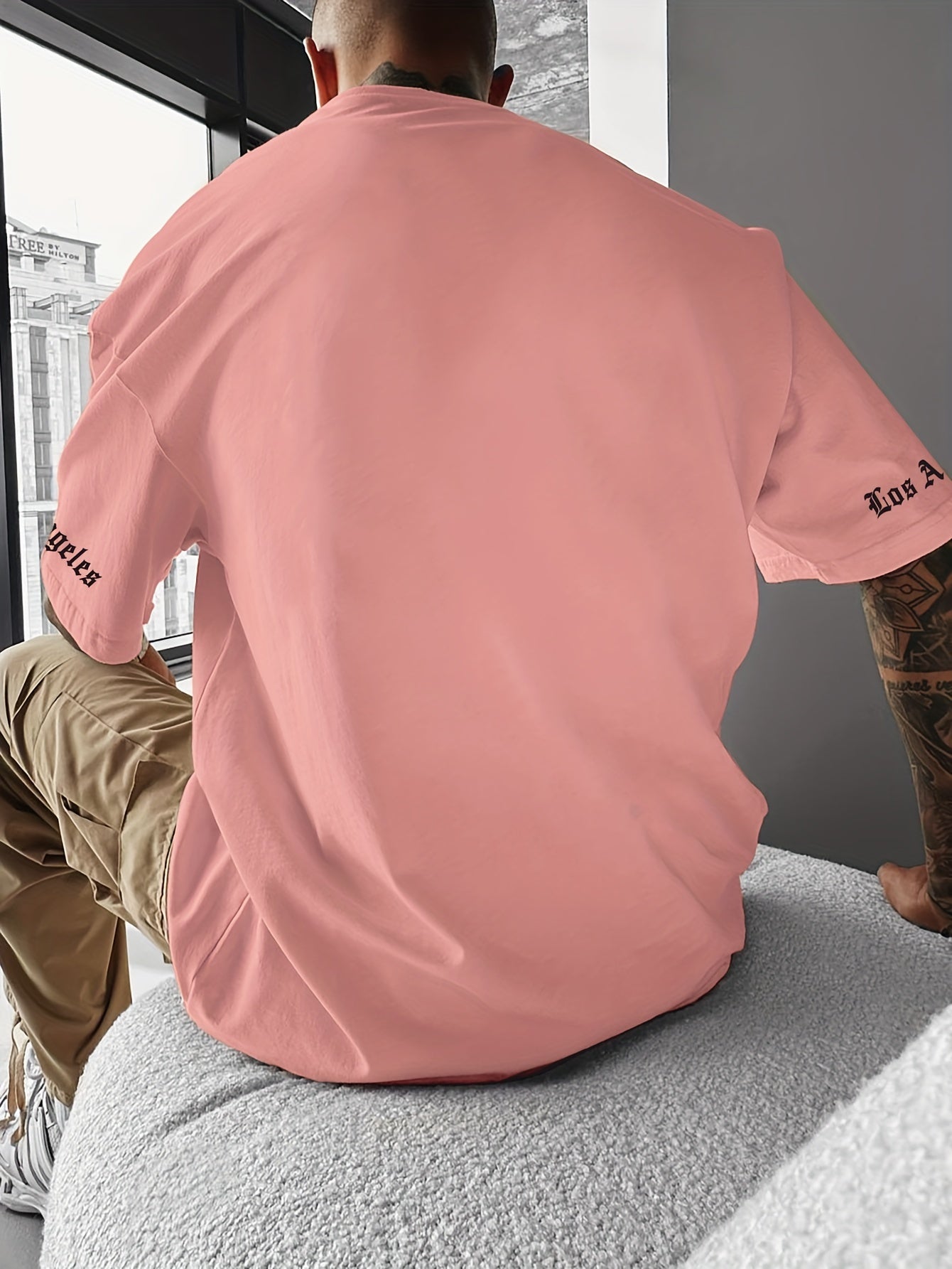 Men'S Casual Los Angeles Graphic Print T-Shirt Polyester Crew Neck Slight Stretch Summer Tee, Loose Fit Round Collar Short Sleeve Top for Men