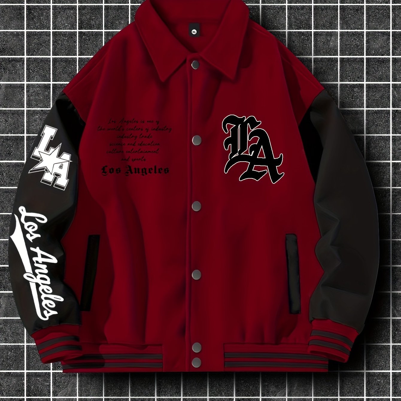 Men's Fashion Thick Collar Baseball Jacket, Random Print, Casual Style, Polyester Blend, Stretch Knit, Regular Fit, with Pockets, for Fall/Winter