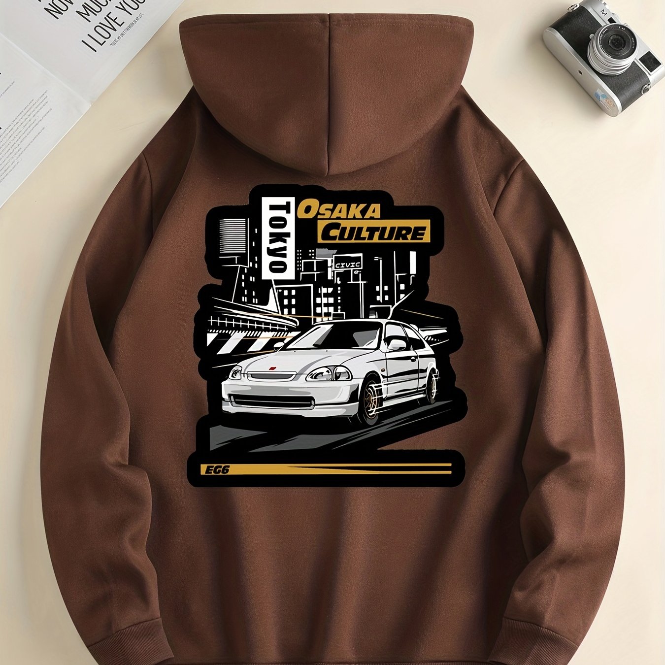 JDM Racing Car Pattern Print Hoodie, Cool Hoodies For Men, Men's Casual Graphic Design Pullover Hooded Sweatshirt With Kangaroo Pocket Streetwear For Winter Fall, As Gifts