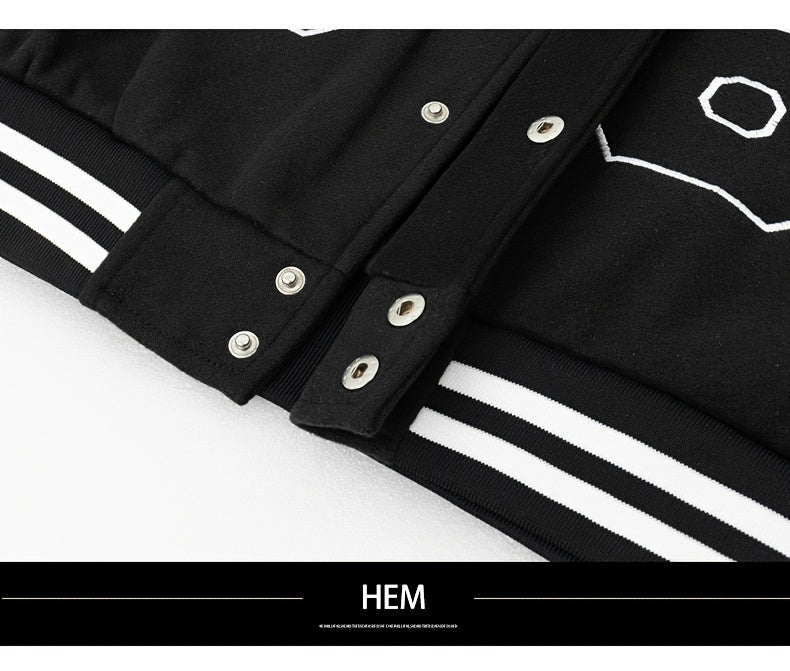 Men'S Daily Patchwork Polyester Varsity Jacket Stylish Retro Embroidered Long Sleeve Baseball Coats Casual Unisex Loose Outdoor Outerwear