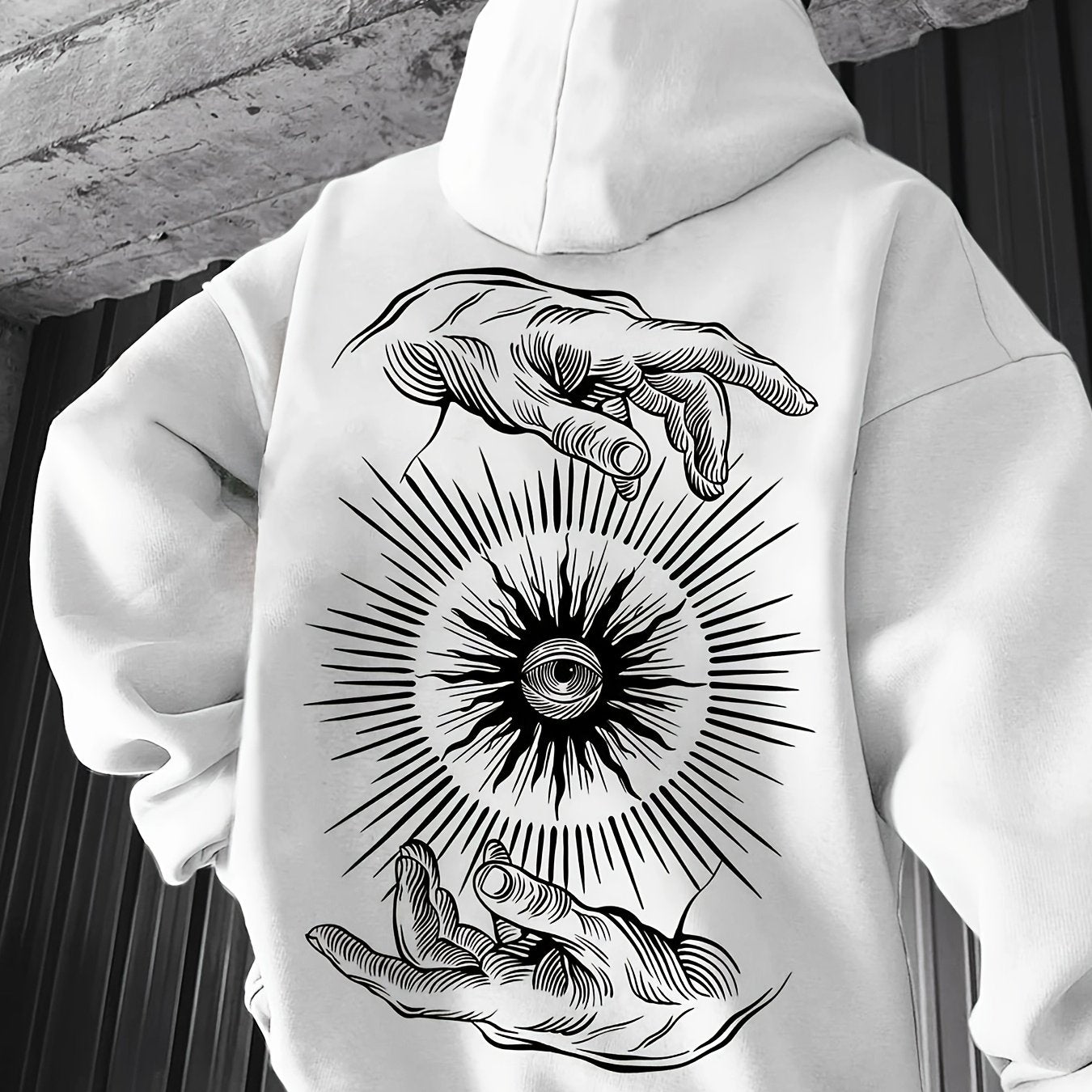 Men'S Casual Hooded Sweatshirt with Finger Print Eye Graphic, French Terry Fabric, Loose Fit Knit Hoodie with Pocket, Non-Stretch Hoodie for Daily Outdoor Wear
