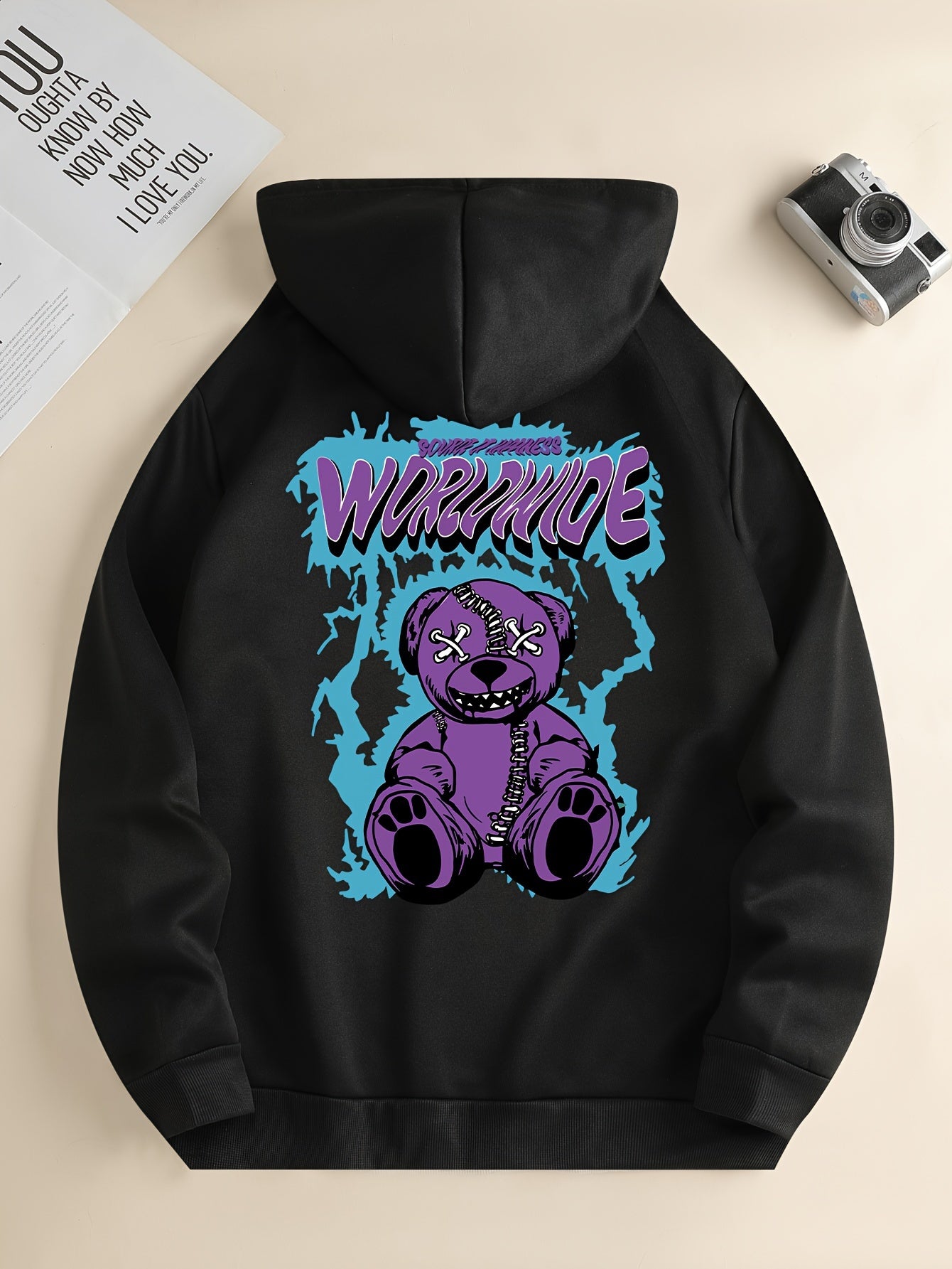 Worldwide Print Hoodie, Cool Hoodies For Men, Men's Casual Graphic Design Pullover Hooded Sweatshirt Retro Color Block Streetwear For Winter Fall, As Gifts