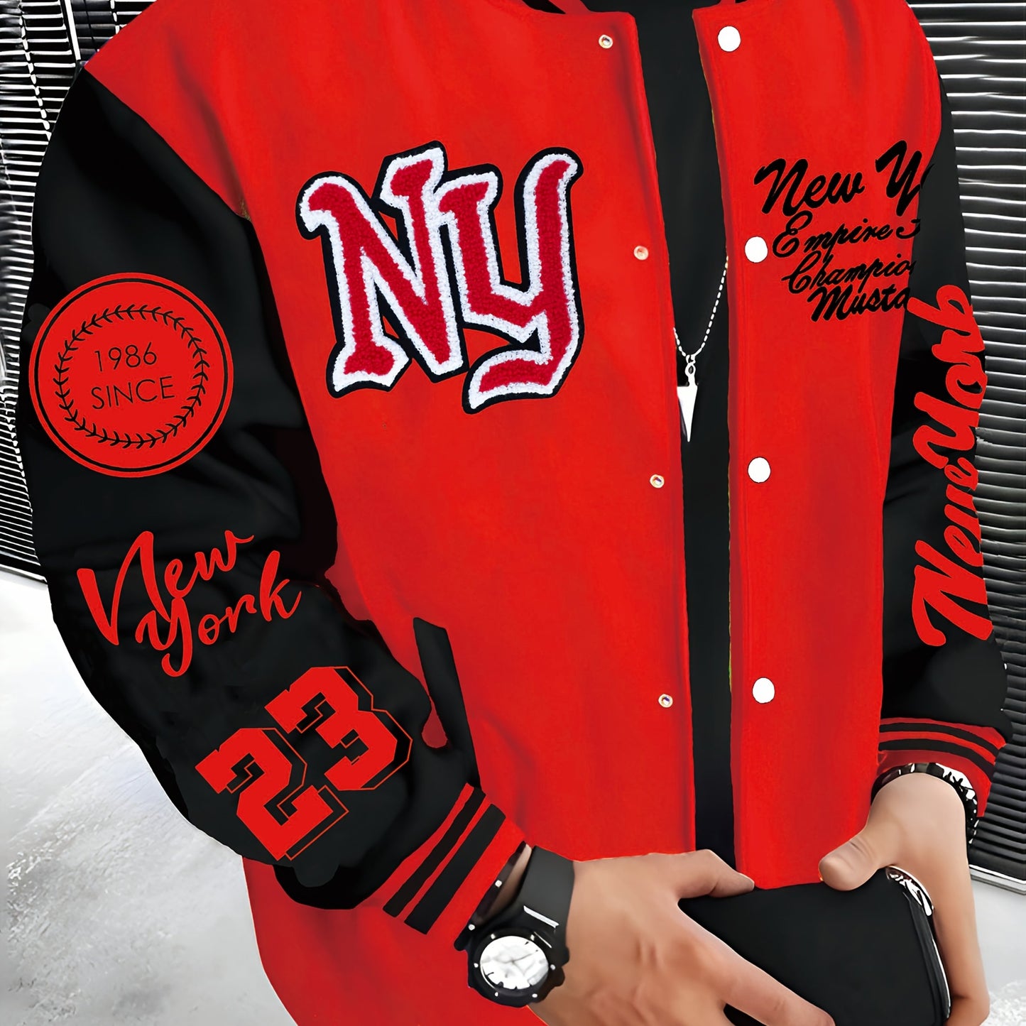 New York Embroidered Varsity Jacket - Men's Casual Fleece-Lined Baseball Coat, Lightweight & Warm for Fall/Winter, Machine Washable, Autumn, Hip Hop, Christmas & New Year, Leisure Style, Leisure Outing Occasion, Conventional