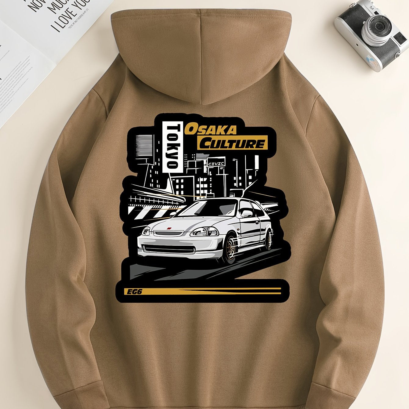 JDM Racing Car Pattern Print Hoodie, Cool Hoodies For Men, Men's Casual Graphic Design Pullover Hooded Sweatshirt With Kangaroo Pocket Streetwear For Winter Fall, As Gifts