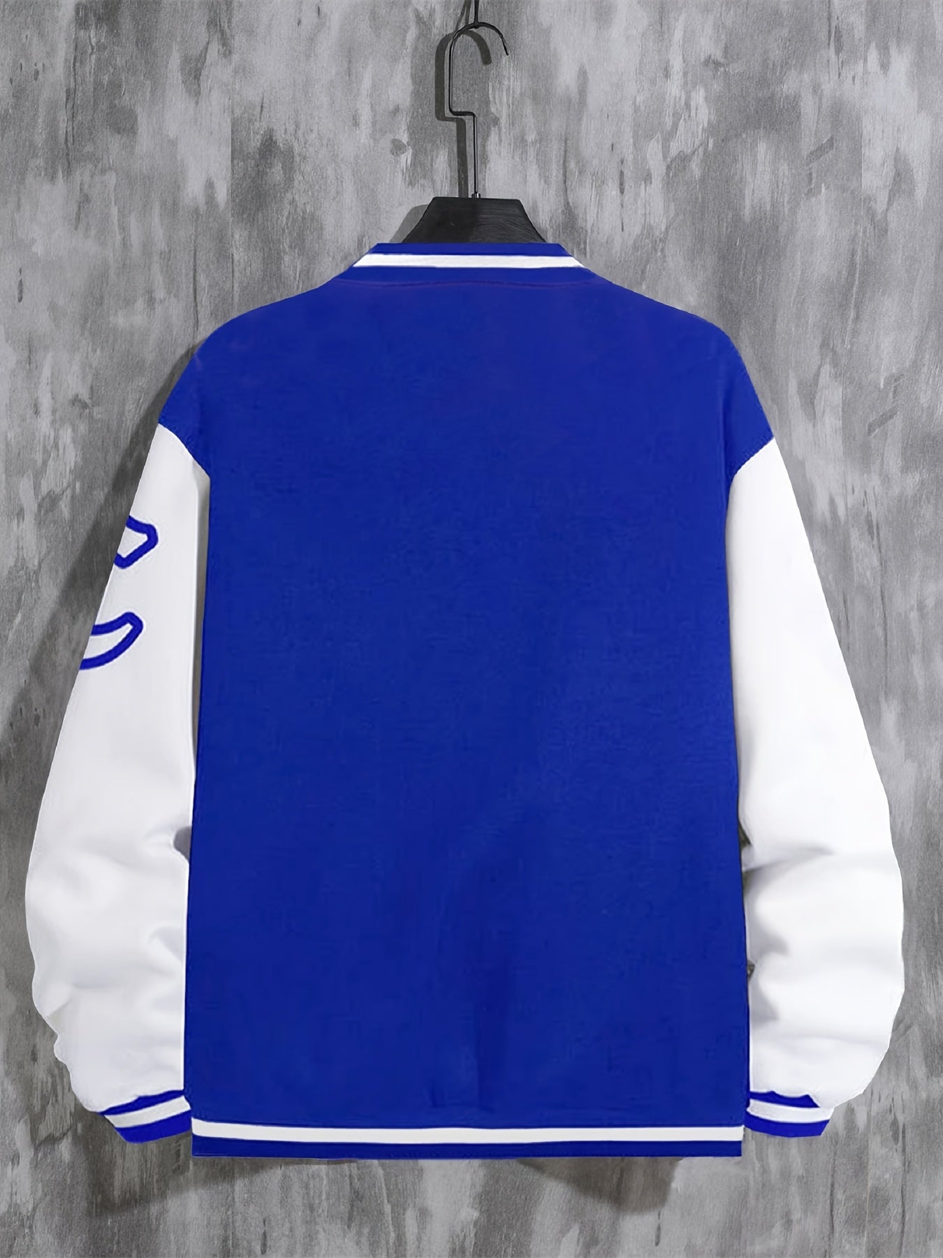 Men'S Casual Fashion Baseball Jacket, 100% Polyester Knit Fabric with Slight Stretch, Crew Neck, Button Closure, Alphabet Pattern, Regular Fit with Pockets, Polyester Lined