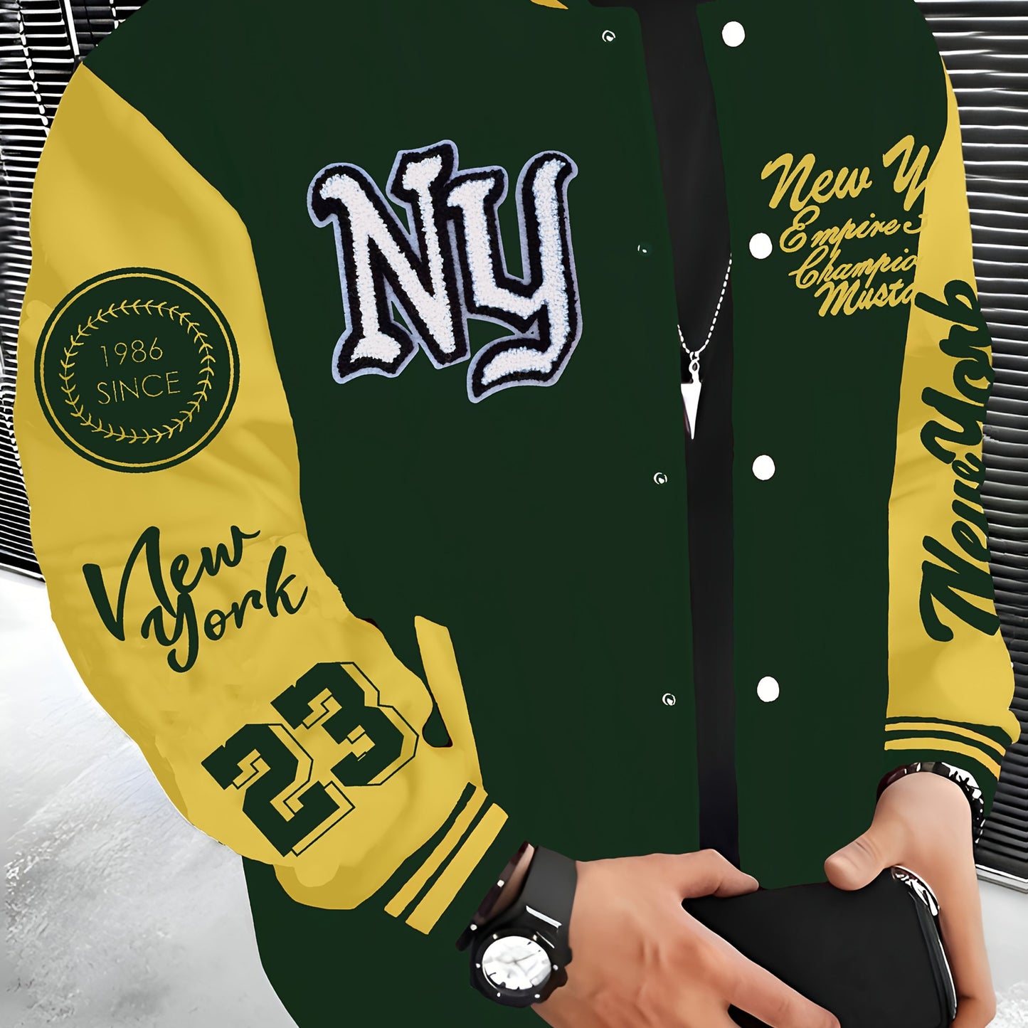New York Embroidered Varsity Jacket - Men's Casual Fleece-Lined Baseball Coat, Lightweight & Warm for Fall/Winter, Machine Washable, Autumn, Hip Hop, Christmas & New Year, Leisure Style, Leisure Outing Occasion, Conventional