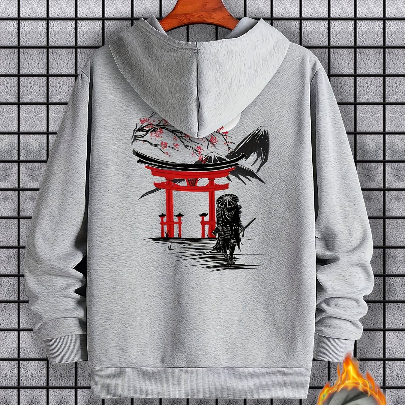 Men's Long Sleeve Ancient Style Knight Pattern Print, Hoodies Street Casual Sports And Fashionable With Kangaroo Pocket Sweatshirt, Suitable For Outdoor Sports, For Autumn And Winter, Fashionable And Versatile
