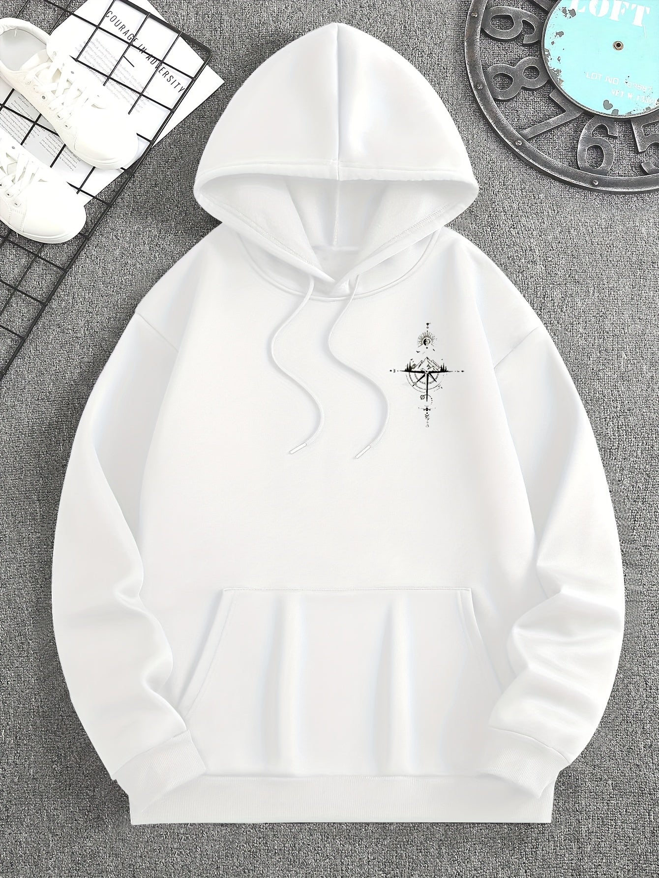 1pc Men'S Autumn Winter Galaxy Print Hooded Sweatshirt, Casual Sports Style French Terry Hoodie with Pocket, Non-Stretch Knit Fabric, Loose Fit