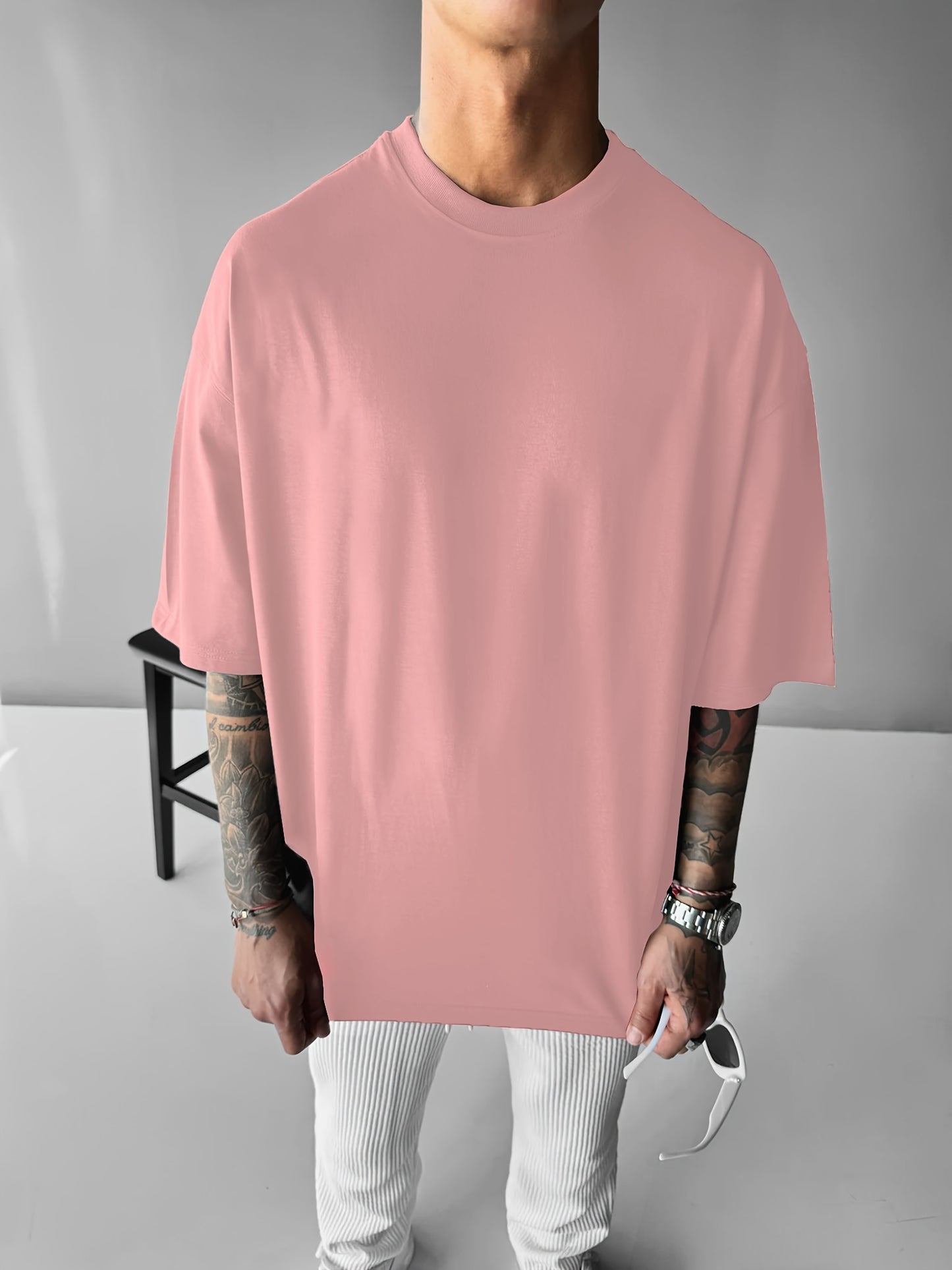 Men's Casual Streetwear T-Shirt with Geometric Angel Design - Loose Fit, Polyester, Machine Washable - Summer Collection