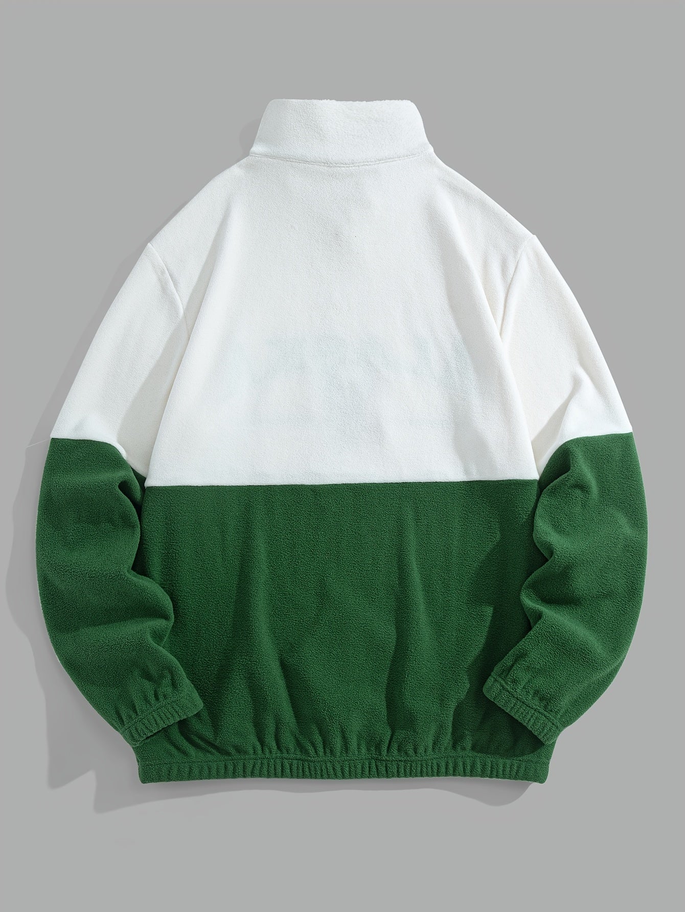 1pc Preppy Style Men'S Fleece Sweatshirt - Color Block Design with Embroidered Detail, Collared Neck, Long Sleeves, Knit Fabric, Slight Stretch, Regular Length, Loose Fit, Thick