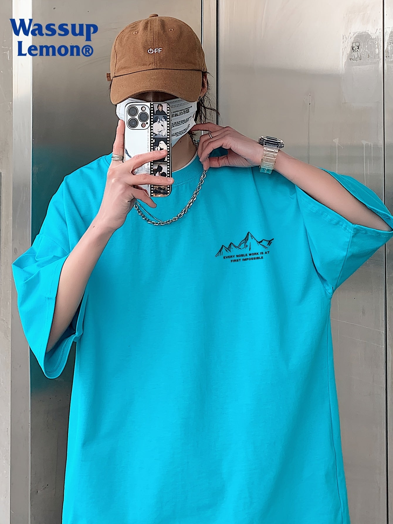 Men's Loose 100% Cotton Mountain Graphic Print T-shirt, Casual Short Sleeve Crew Neck Tee, Men's Clothing For Summer Outdoor
