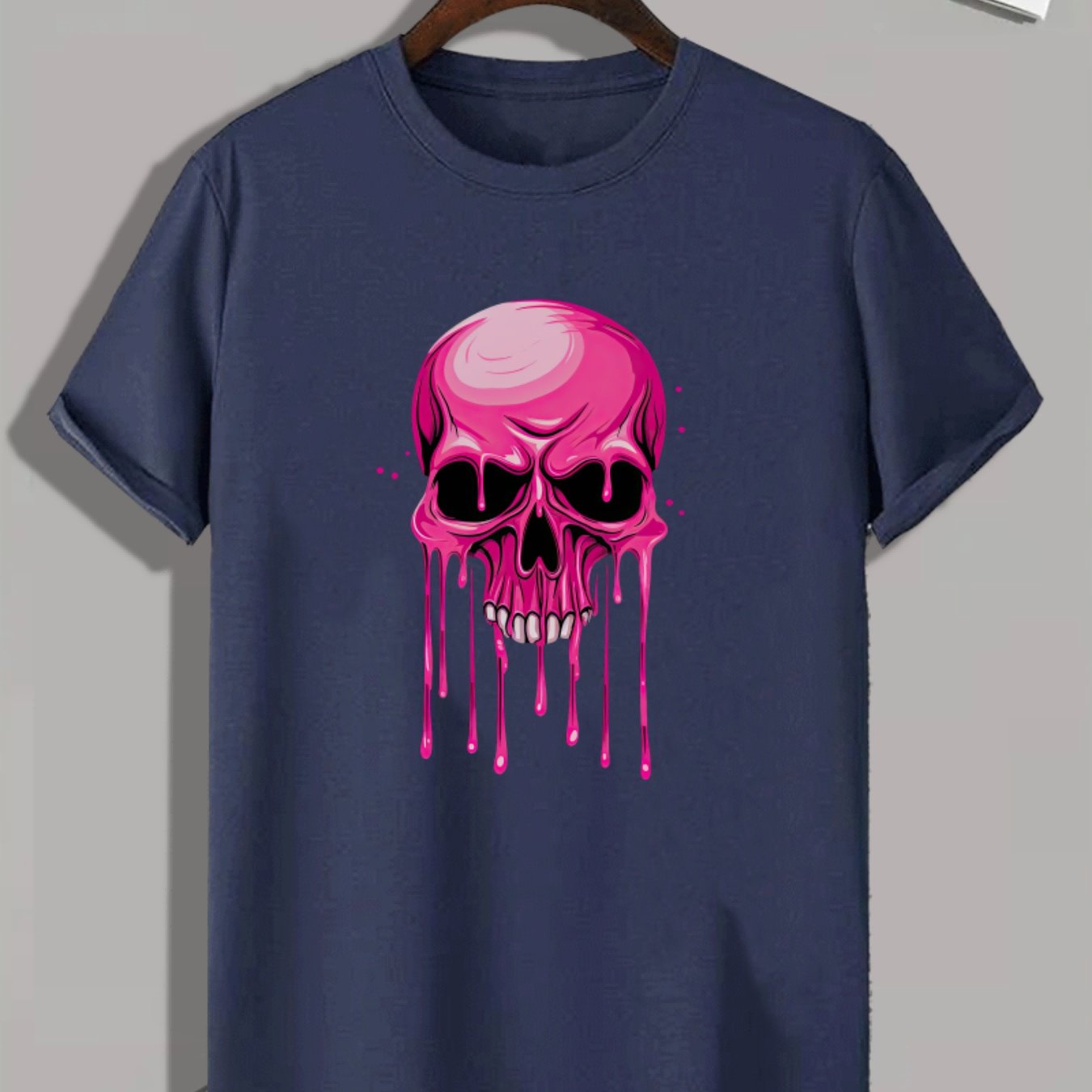 Men's Casual Cartoon Skull Graphic Tee - Soft Polyester, Round Neck, Short Sleeve, Machine Washable