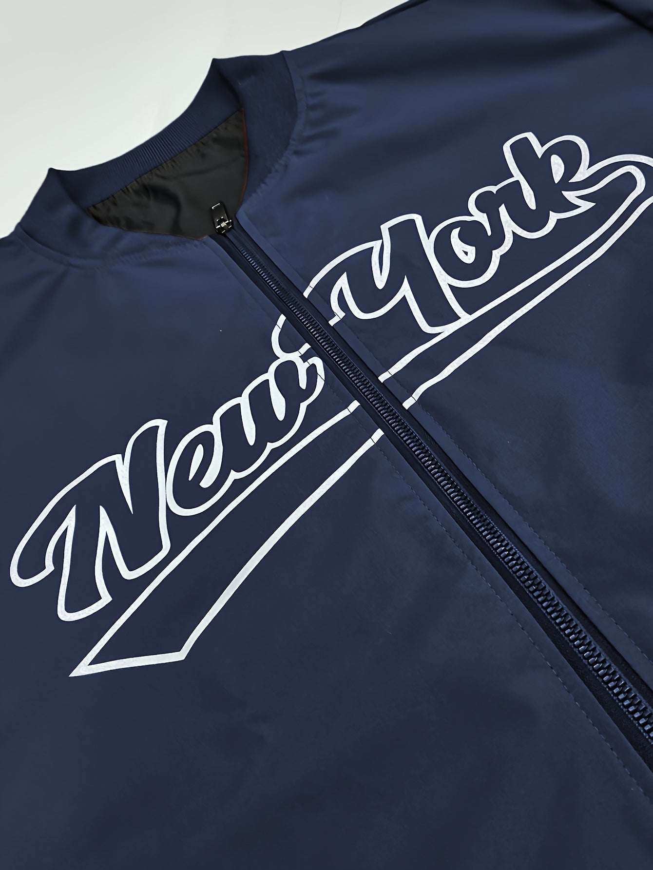 1pc Men'S Casual Bomber Jacket, Polyester 100% Lightweight Windbreaker, Letter Print, Baseball Collar, Long Sleeve, Regular Fit with Pockets, Zippered Front - Daily and Leisure Wear