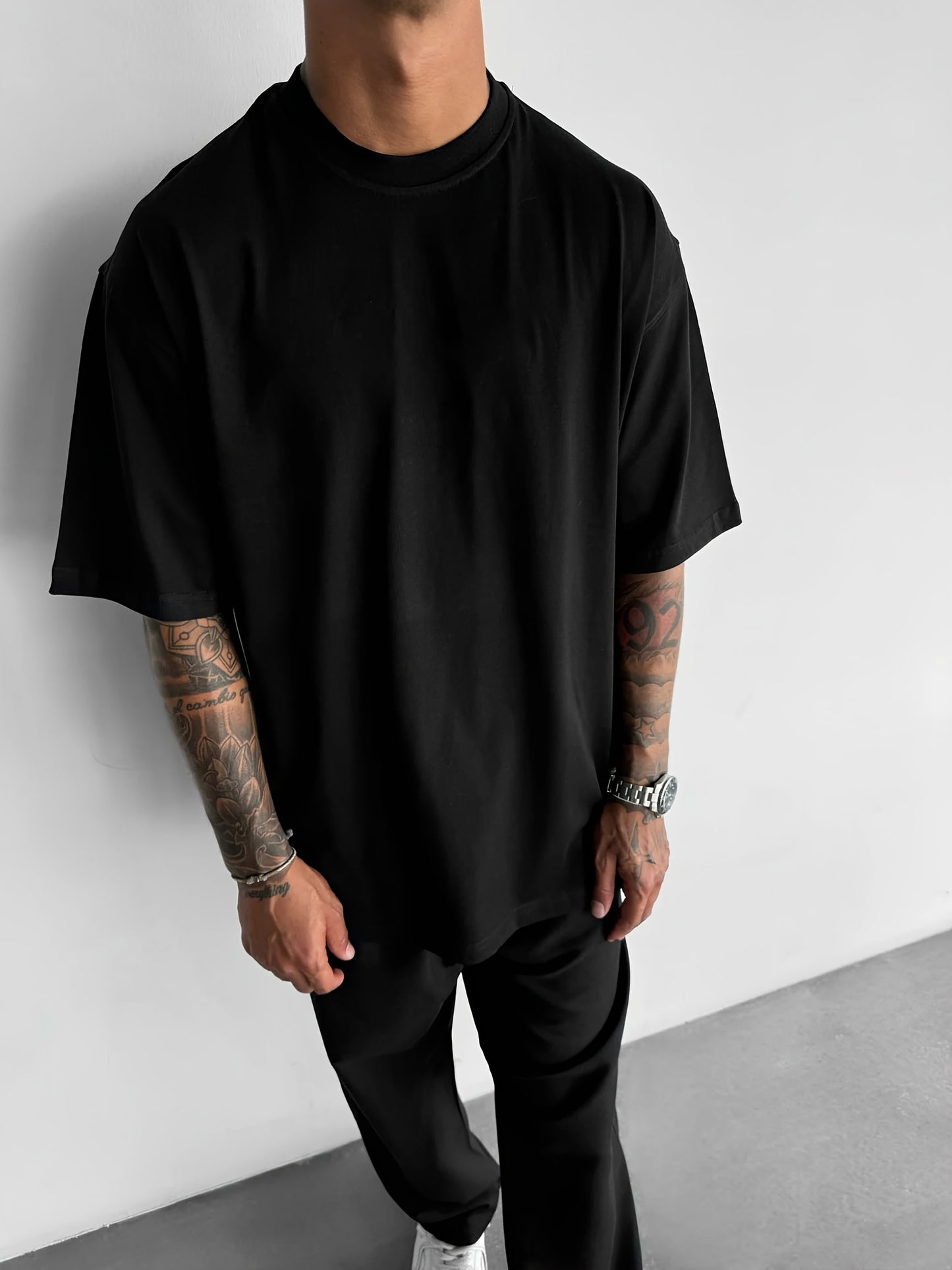 Men's Casual Streetwear T-Shirt with Geometric Angel Design - Loose Fit, Polyester, Machine Washable - Summer Collection