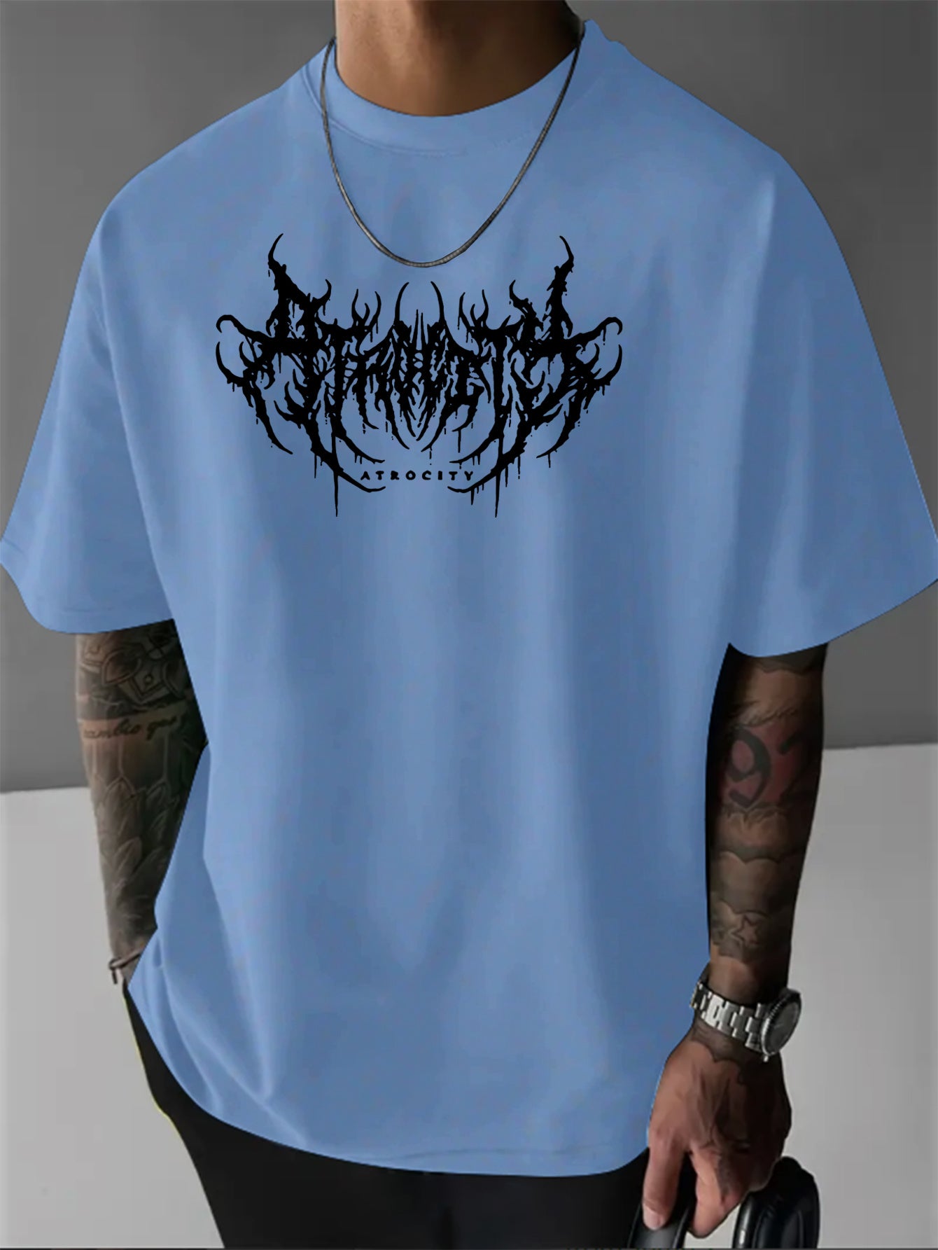 YF0237 Abstract ATROCITY Casual Breathable Trendy Street Fashion Comfortable Oversized T-Shirt for Men