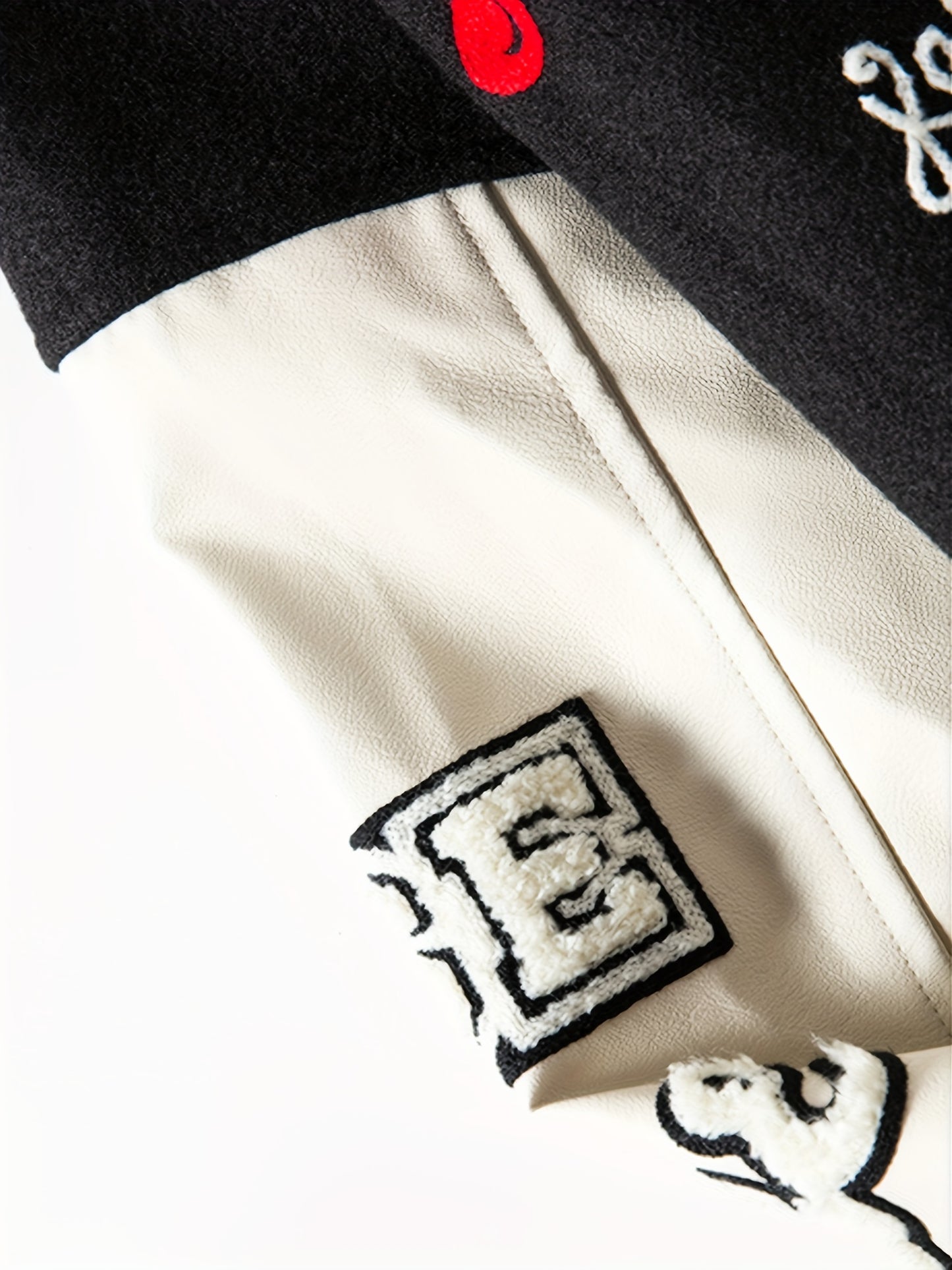 Embroidery Varsity Jacket, Men's Casual Color Block Button Up Jacket For Spring Fall School Baseball