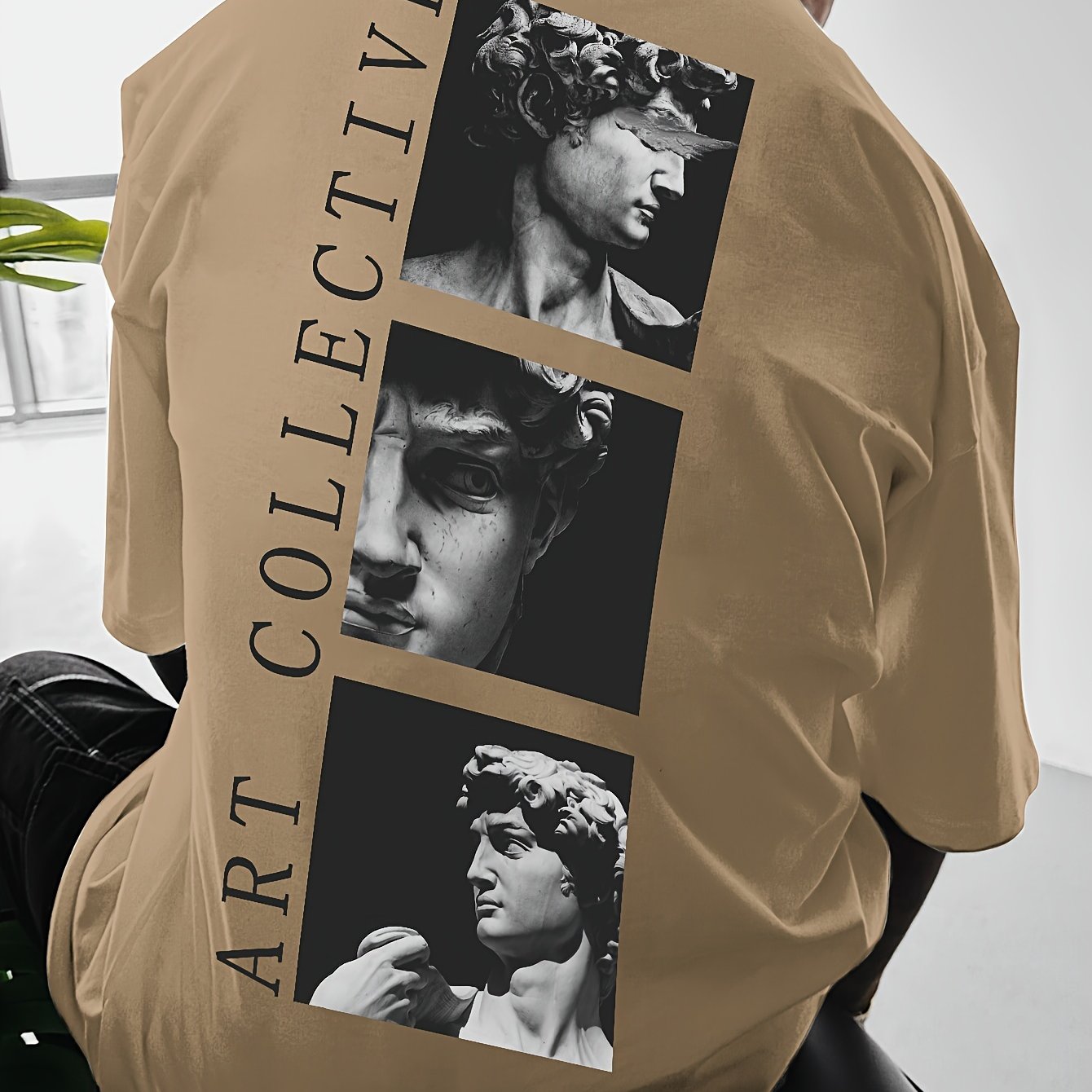 Men's Street Style Loose-Fit T-Shirt with Unique Back Print - Breathable Polyester, Machine Washable