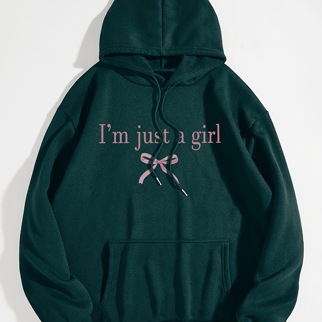 Women'S Casual Letter & Bow Print Hoodie, Polyester Stretch Fabric, Regular Fit with Kangaroo Pocket, Fashionable Pullover Sweatshirt for Adults, Winter Knitwear