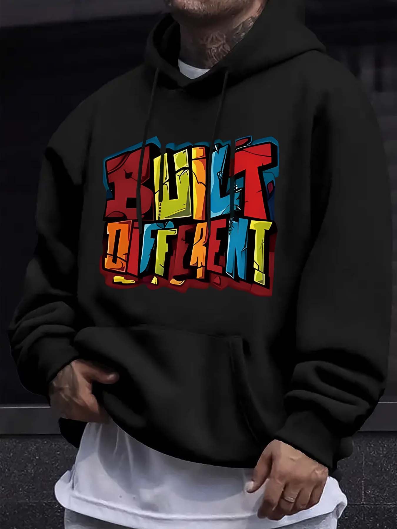 Simple Paris Print Element Hoodie Cool Hoodie, Men's Casual Pattern Design Sweater Hoodie with Kangaroo Pocket Street Fashion