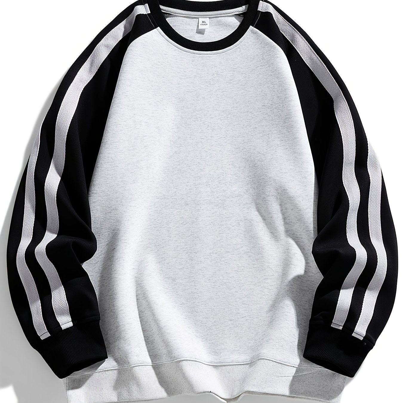 Men's Stylish Pink and Black Striped Crew-Neck Sweatshirt - Breathable, Casual Long-Sleeve Hoodie for City Walking, Street Lounging & Outdoor Activities, Polyester, Non-Stretch Fabric