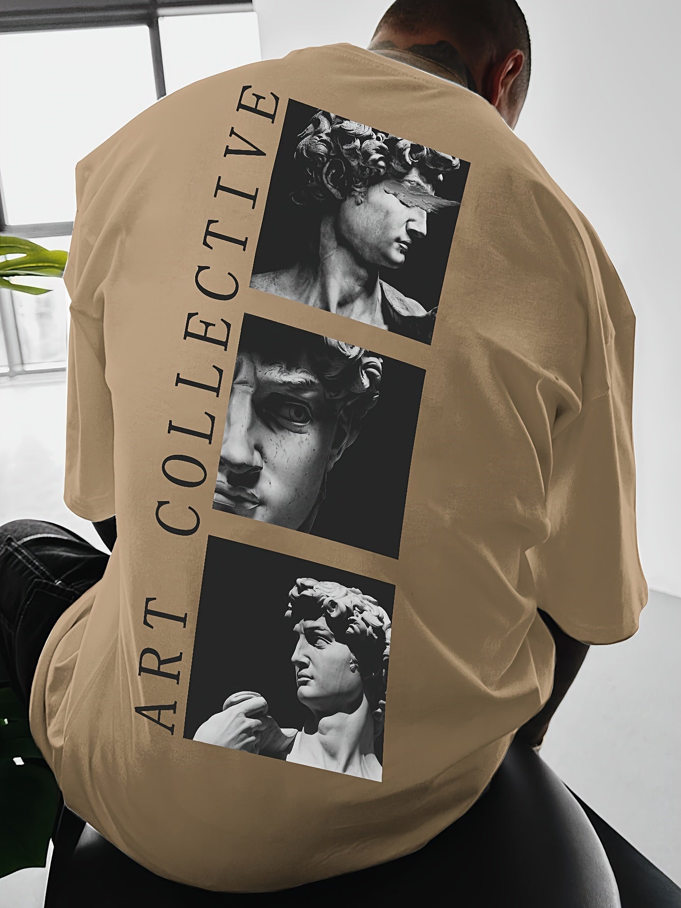 Men's Street Style Loose-Fit T-Shirt with Unique Back Print - Breathable Polyester, Machine Washable