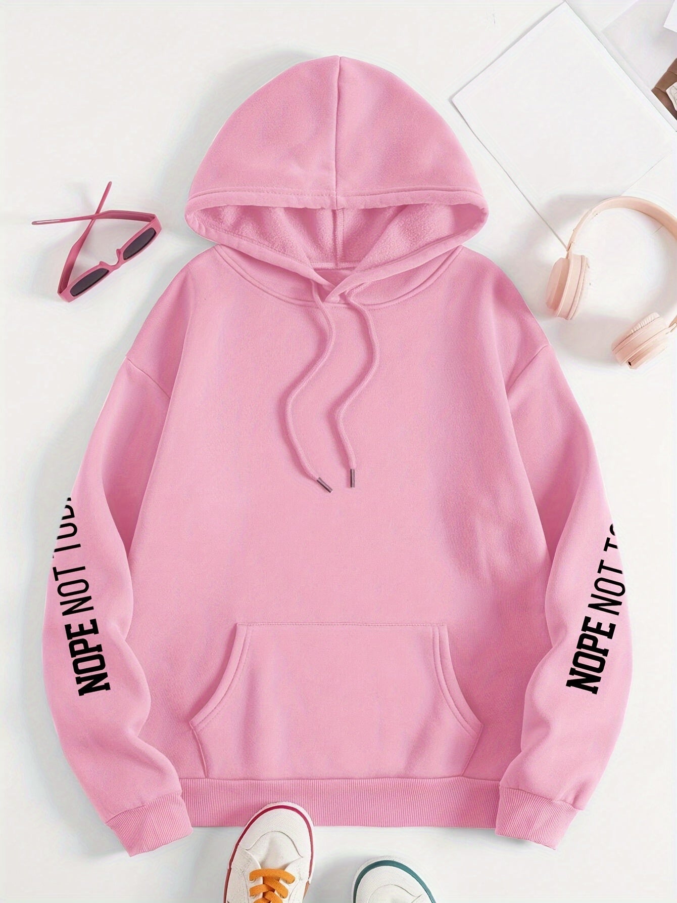 NOPE NOT TODAY" Graphic Hoodie for Women - Cozy Polyester Pullover with Kangaroo Pocket, Casual Long Sleeve Hooded Sweatshirt for Fall/Winter