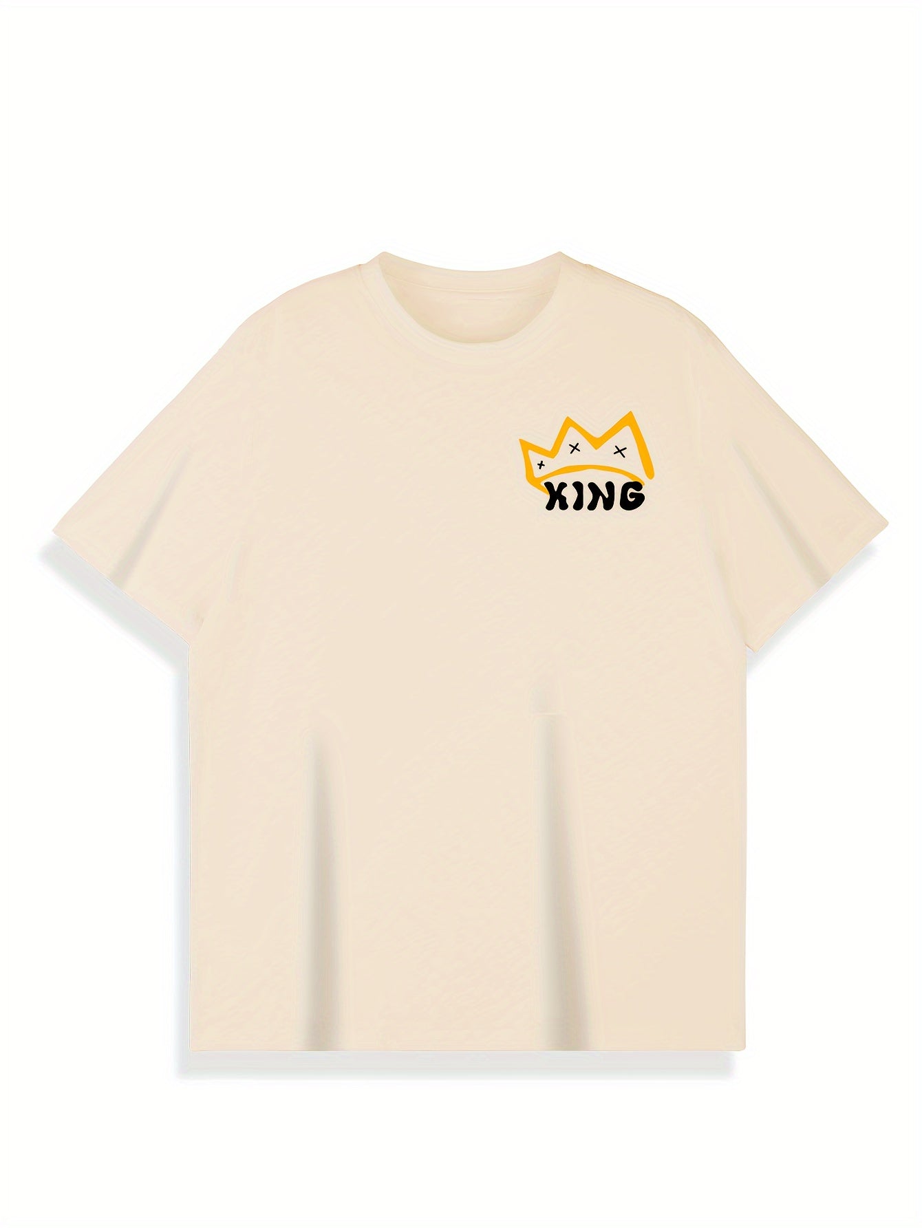 Men's Crew Neck Short Sleeve T-shirt, KING MAKE MONEY Creative Pattern Back Print Cozy Cotton Tee For Summer Outdoor Casual Activities