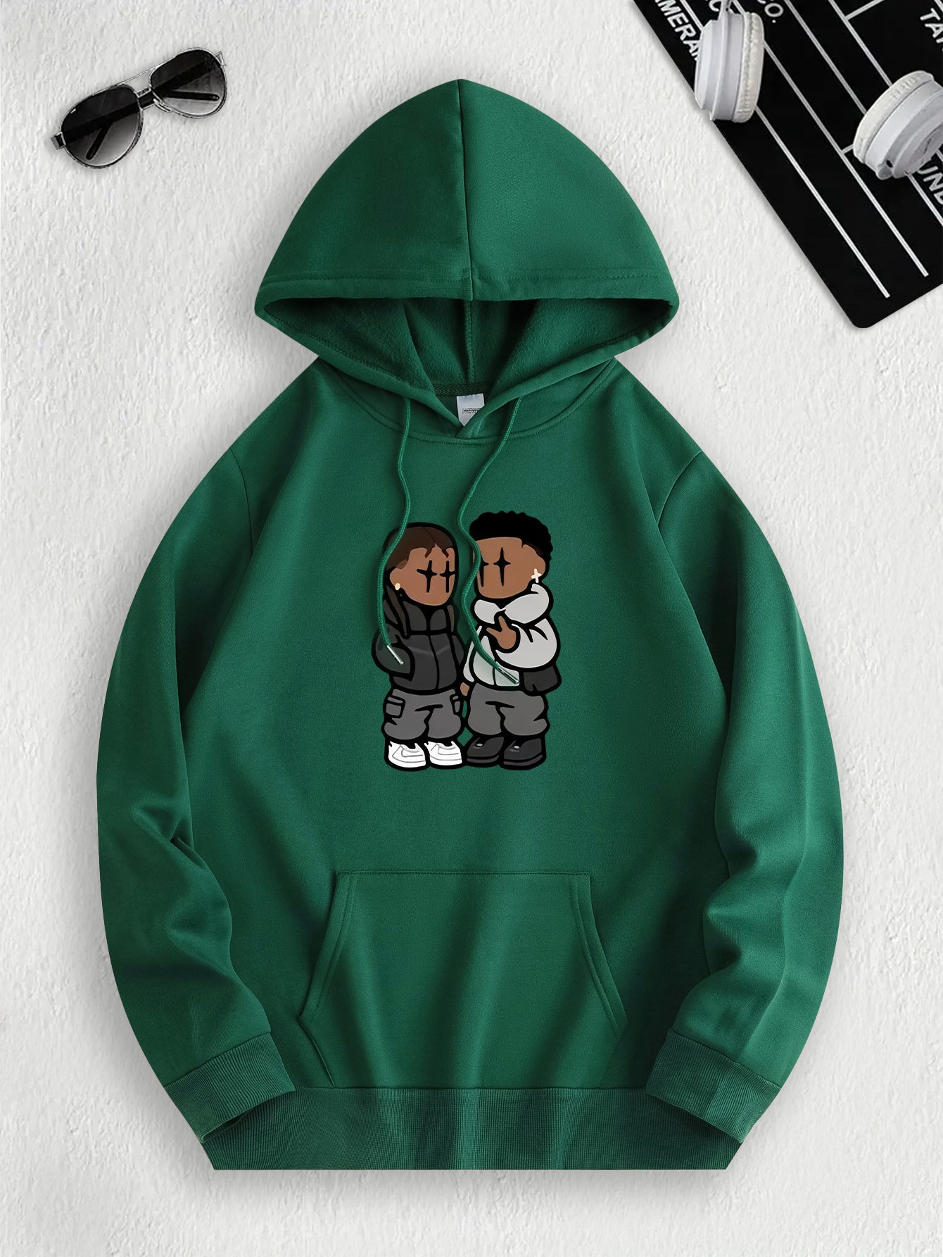 Men's Trendy Hoodie with Fleece-Lined Kangaroo Pocket - Casual & Comfortable, Cartoon Print Pullover Sweatshirt, K-pop, Fashion Design, Leisure Style, Conventional Version, ALL/Global/All