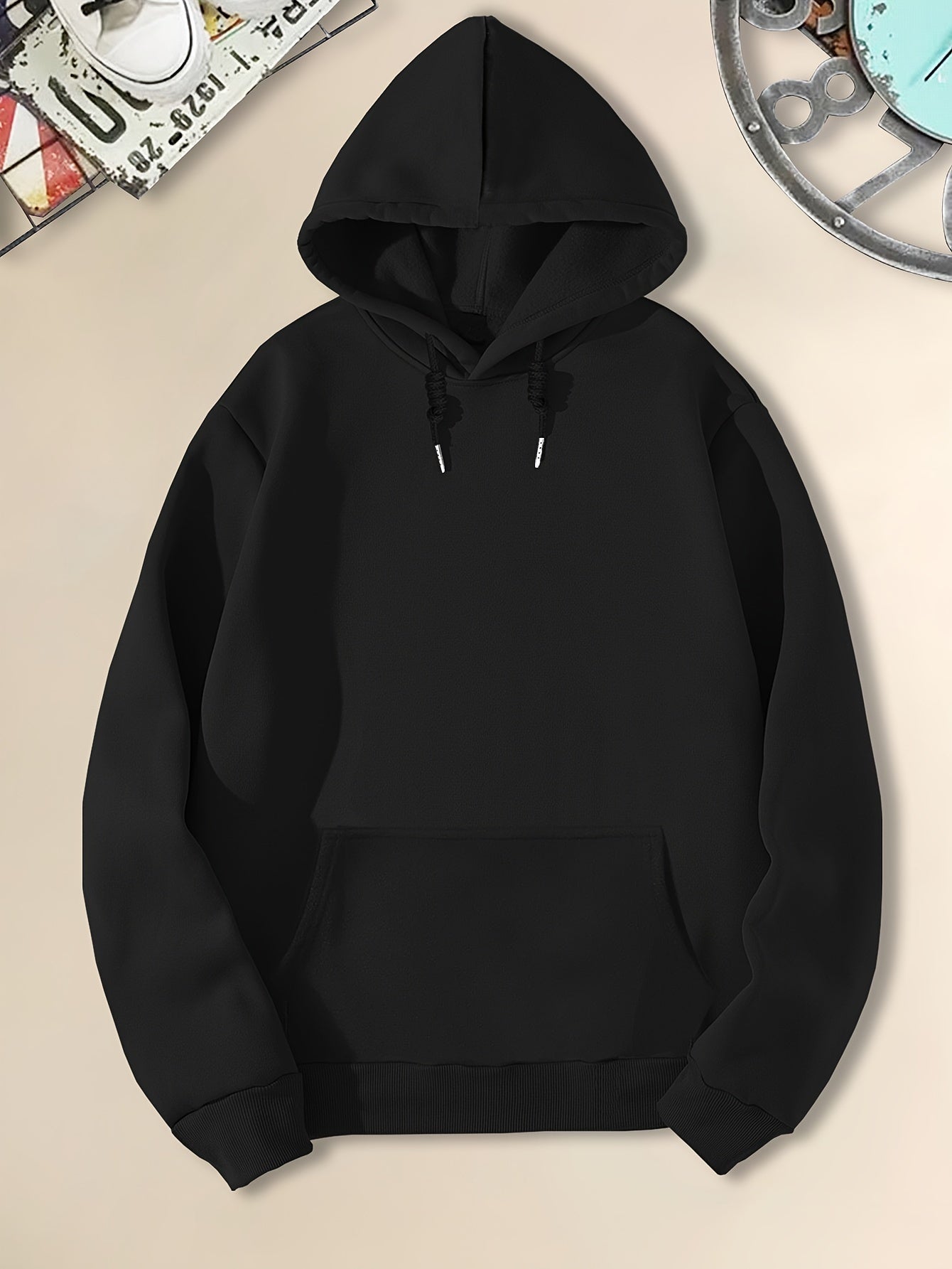 Men's Casual Black Hoodie with Sunset Sports Car Graphic - Cozy Long Sleeve Hooded Sweatshirt, Polyester, Machine Washable for Autumn & Winter, Sweater Hoodie