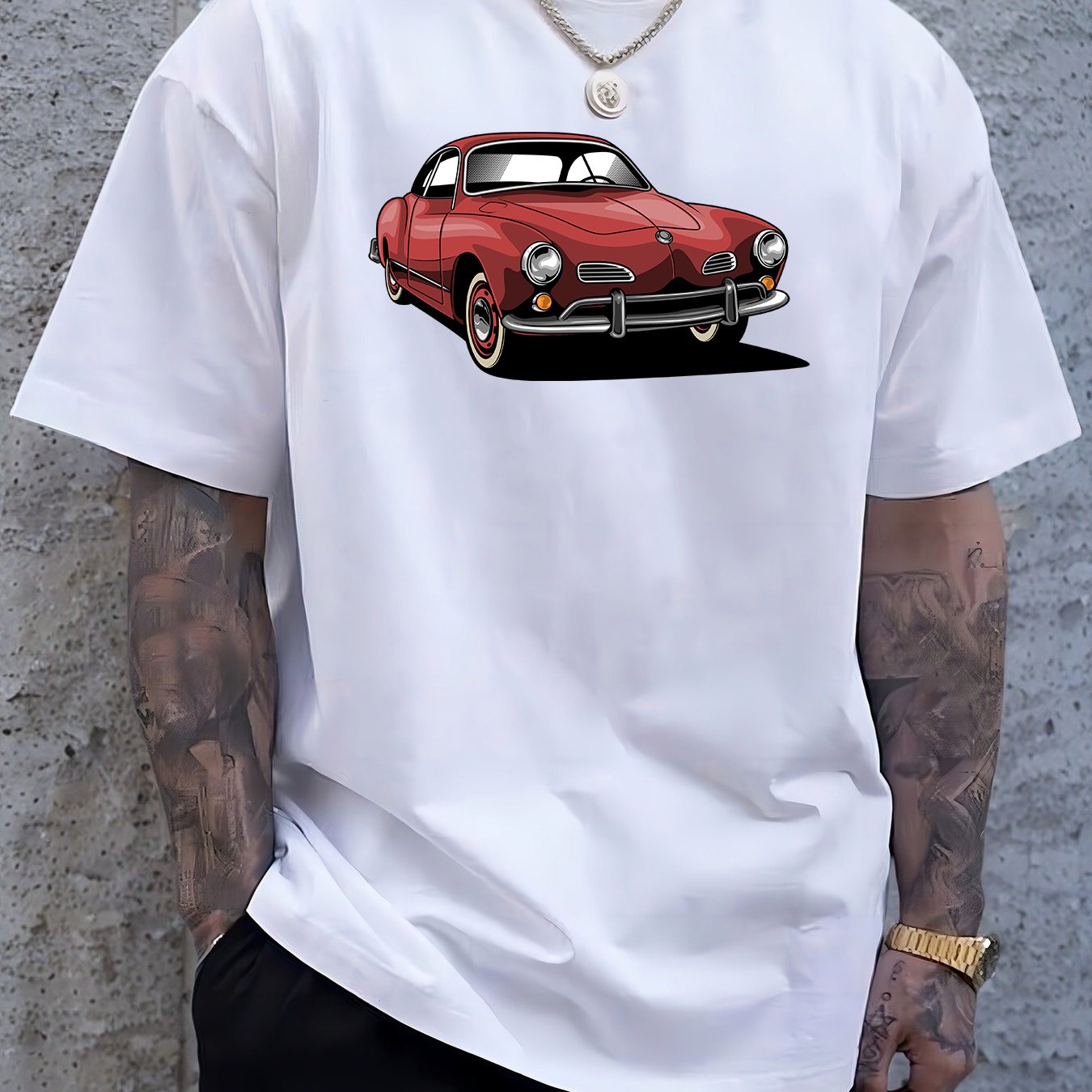 Men's Navy Blue Graphic Tee with Vintage Car Illustration - Casual & Sporty Polyester Round Neck T-Shirt, Machine Washable - Perfect for Summer Outings, Cool Oversized Tee Shirts