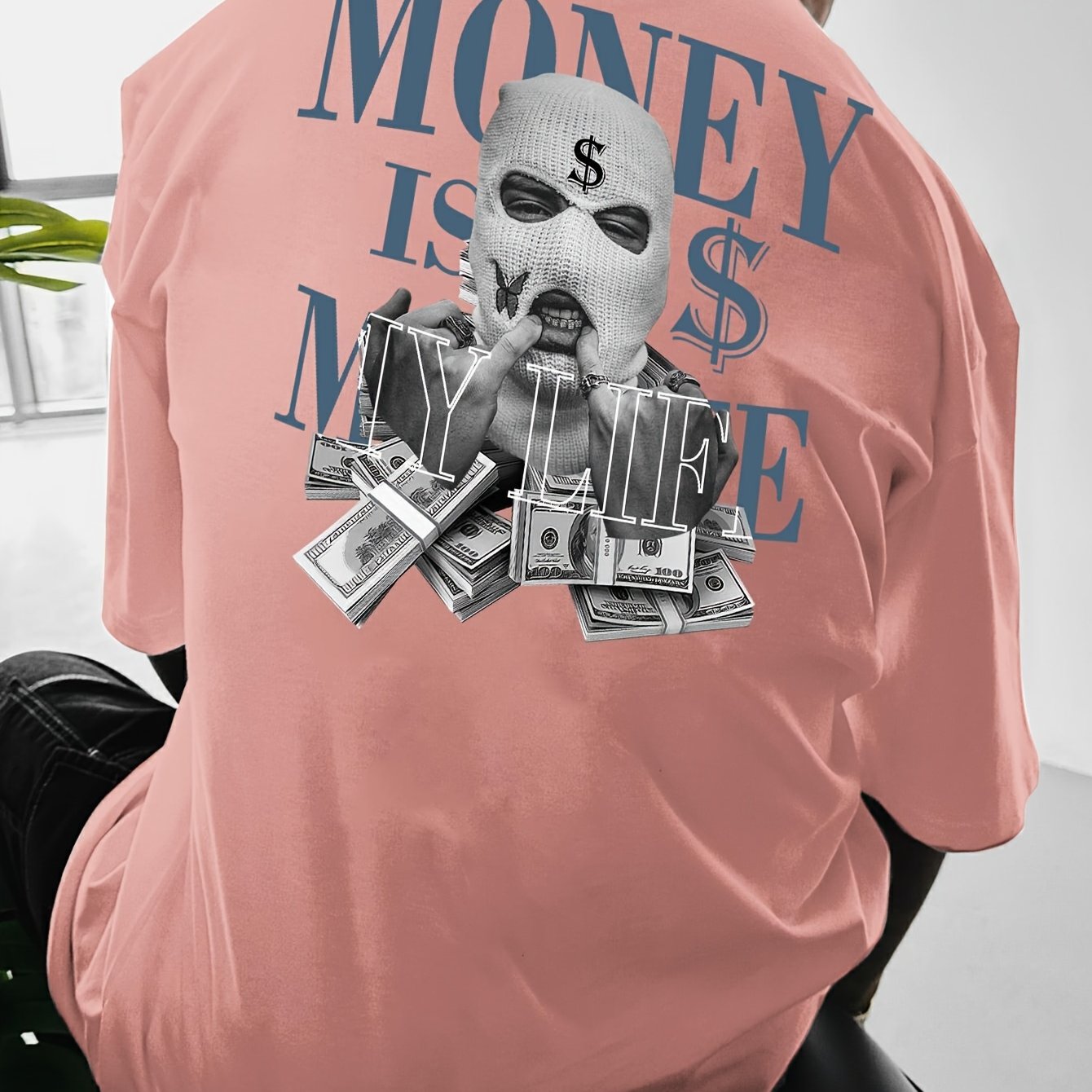 Men'S Streetwear Graphic Money & Wealth Print T-Shirt - 100% Polyester Crew Neck Short Sleeve Loose-Fit Shirt with Slight Stretch - Summer Knit Fabric Geometric Pattern Tee