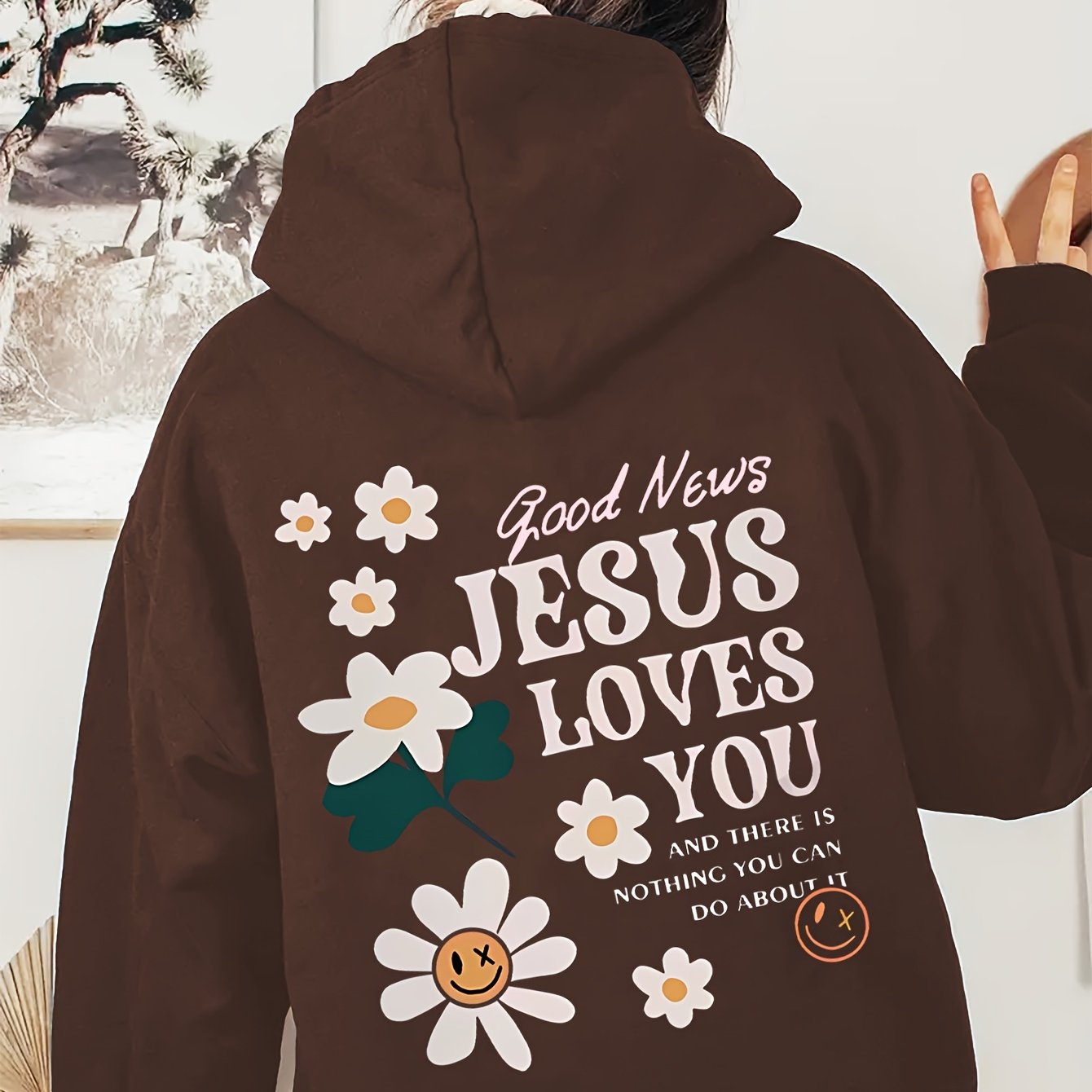 Personalized Letter Flowers Hoodie: Relaxed Regular Fits, Soft and Slightly Stretchable Polyester, Long Sleeve Design - Perfect for Fall/Winter Women