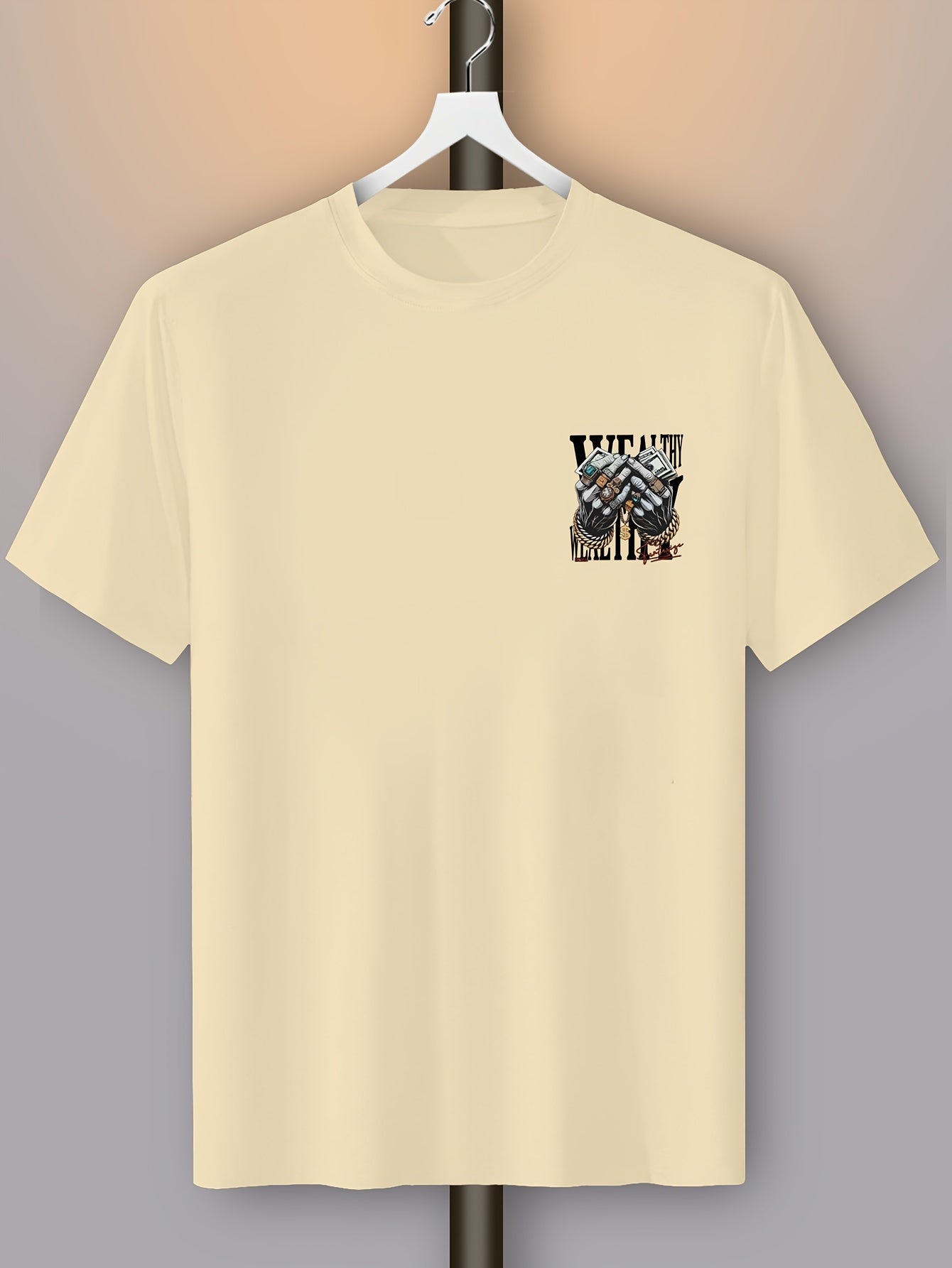 Men's Casual Graphic Tee with Unique Hand Jewelry Design - Soft Polyester Blend, Stretch Fit, Machine Washable - Perfect for Summer Outings