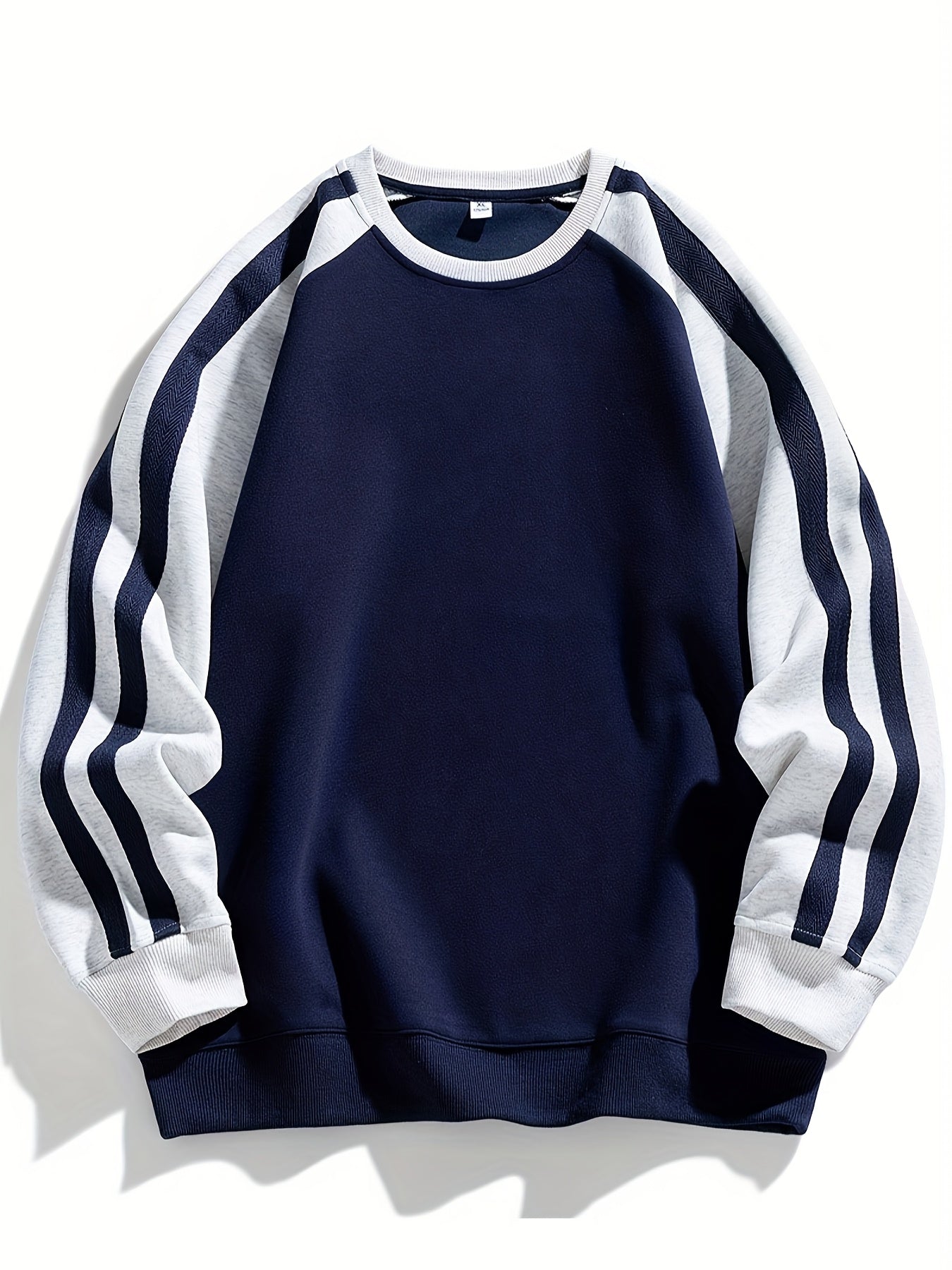 Men's Stylish Pink and Black Striped Crew-Neck Sweatshirt - Breathable, Casual Long-Sleeve Hoodie for City Walking, Street Lounging & Outdoor Activities, Polyester, Non-Stretch Fabric